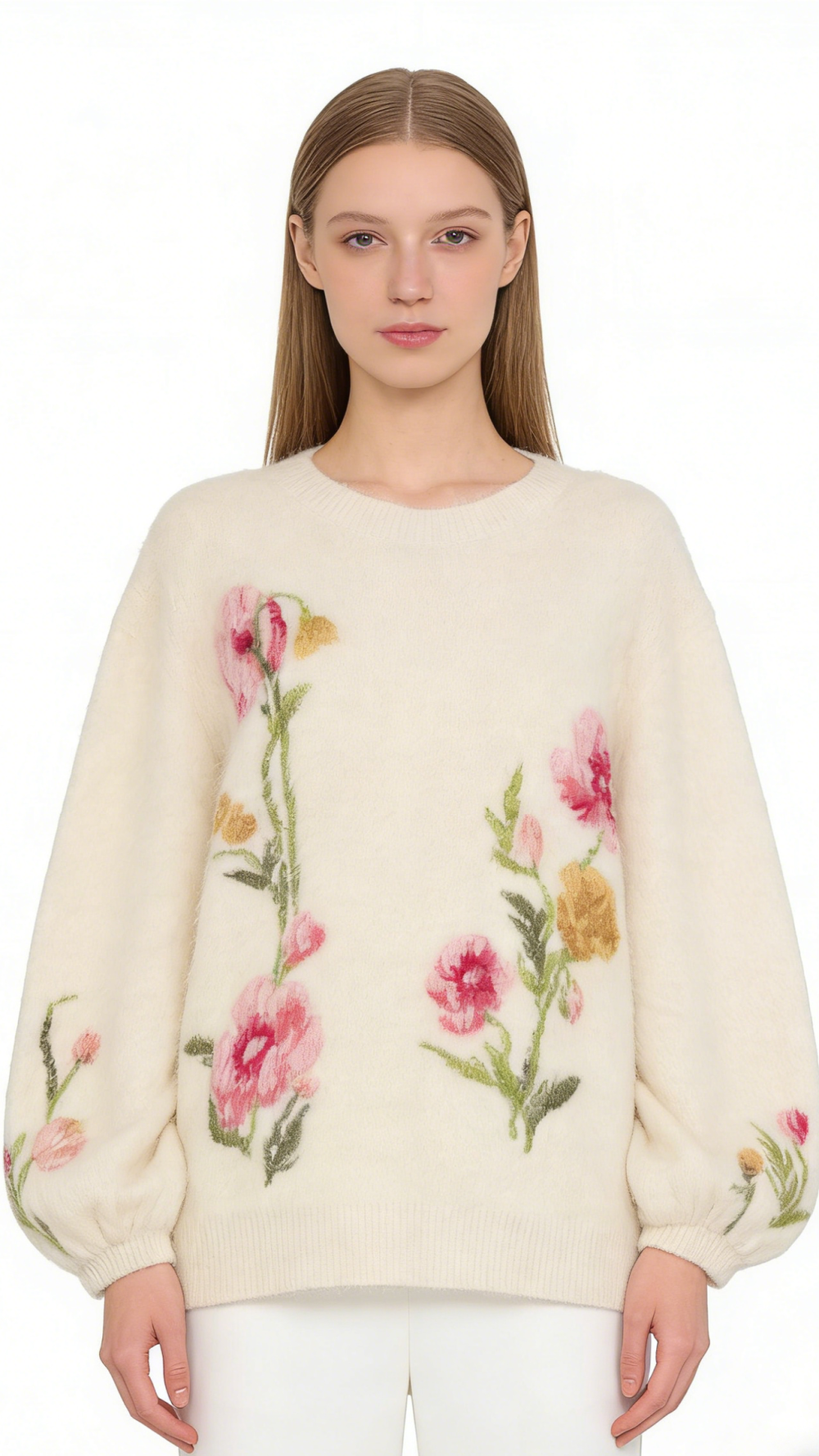 Floral Alpaca Fuzzy Oversized Sweater