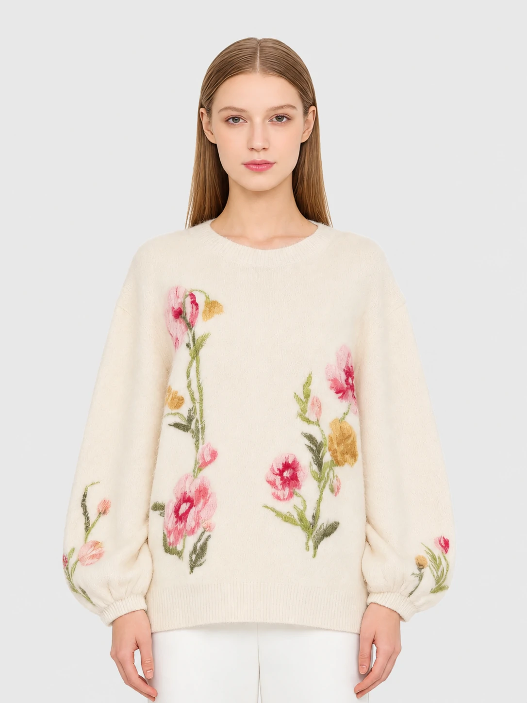 Floral Alpaca Fuzzy Oversized Sweater 1 Floral Alpaca Fuzzy Oversized Sweater