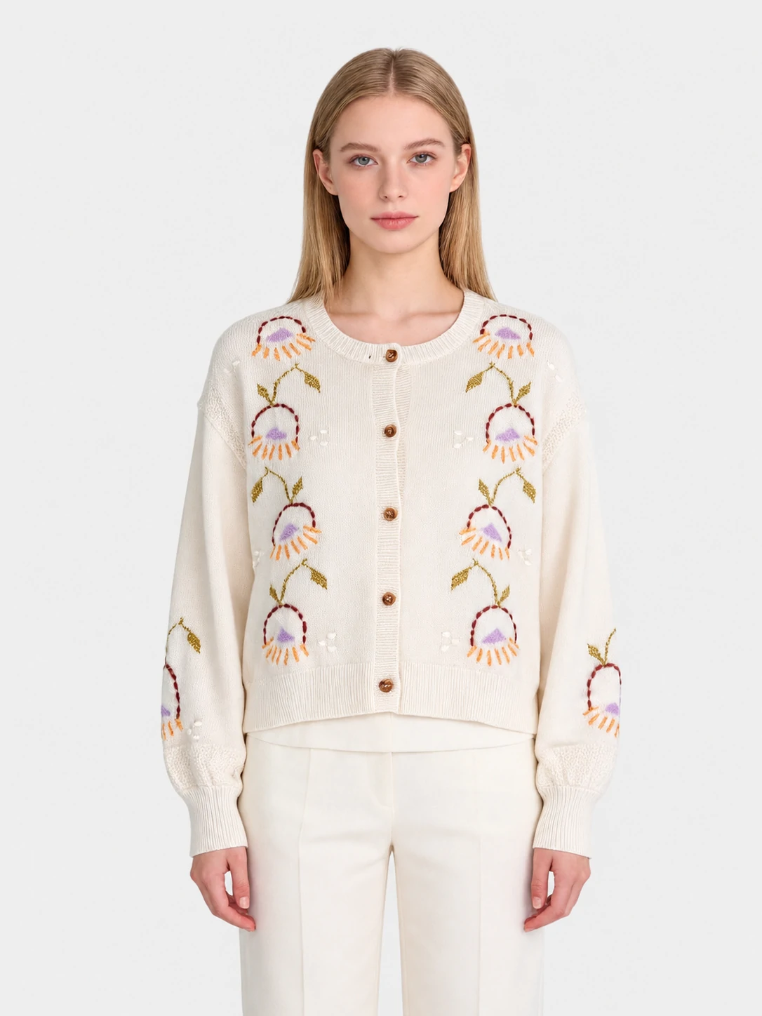 Delicate Floral Embroidered Cashmere Blend Cardigan 1 Delicate Floral Embroidered Cashmere Blend Cardigan