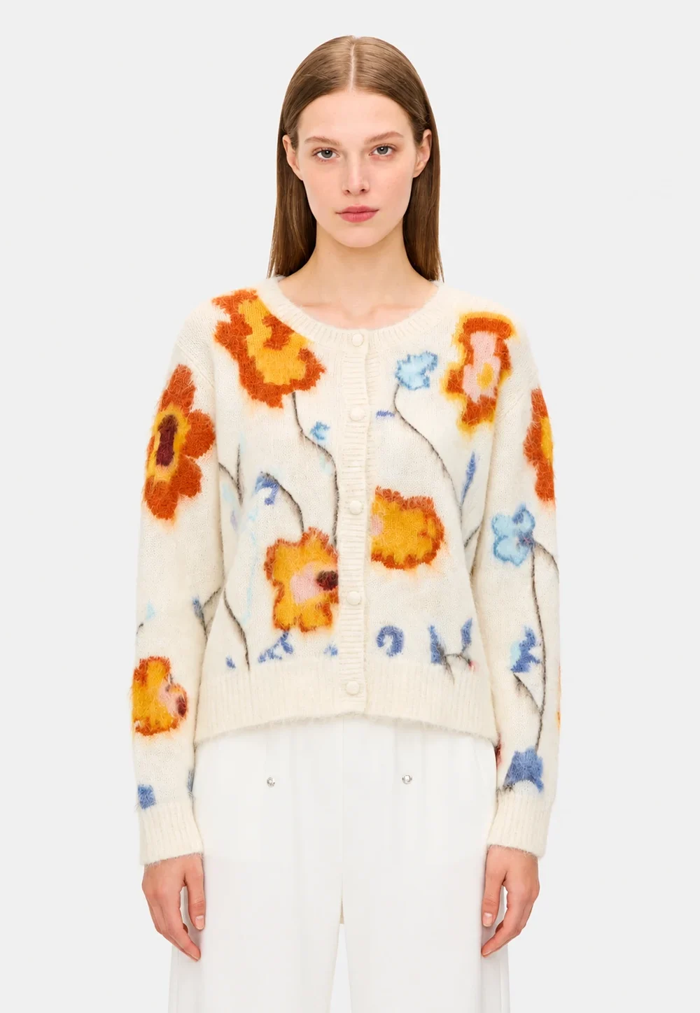 Luxury Alpaca Wool Floral Fuzzy Cardigan