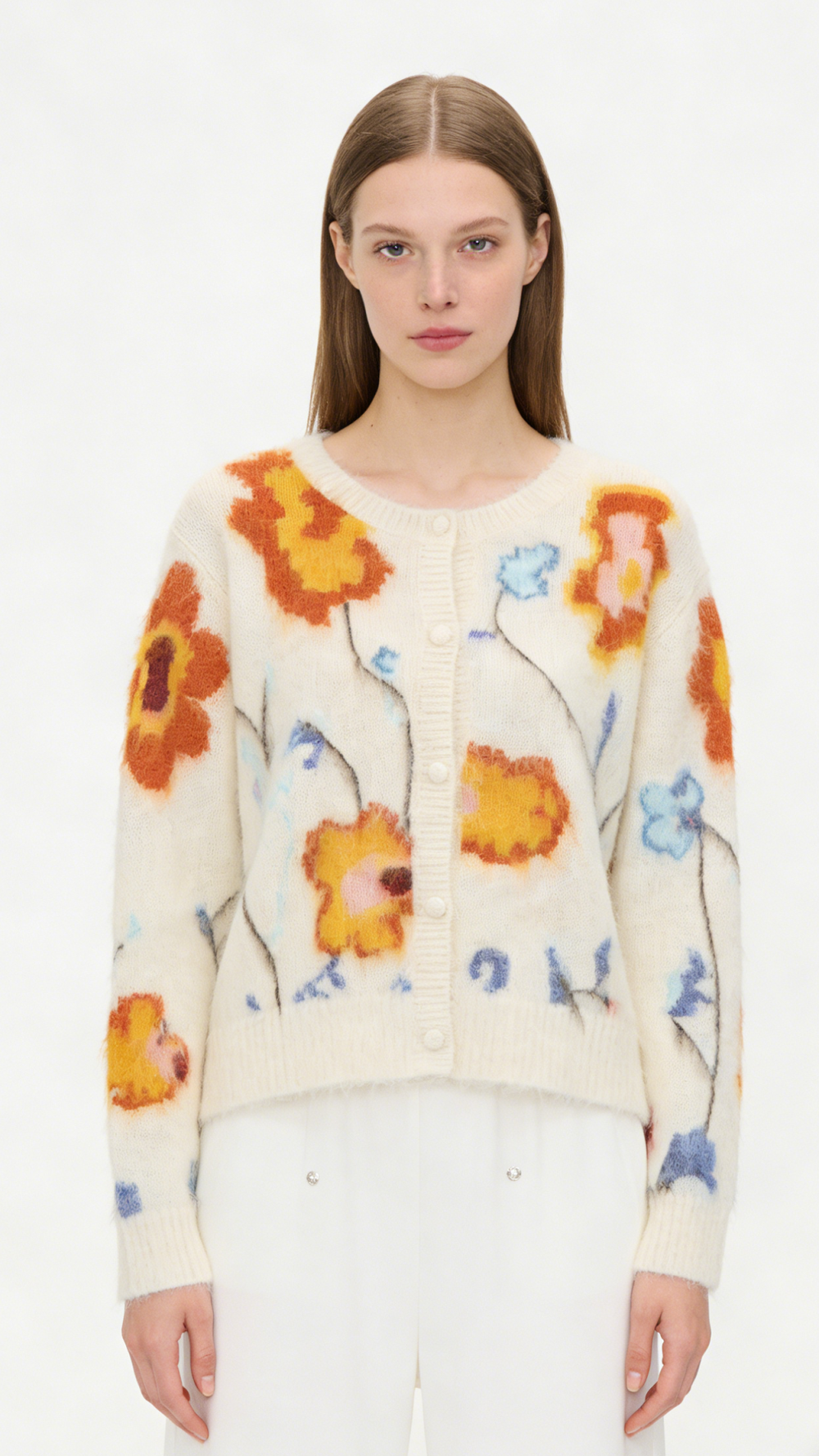 Luxury Alpaca Wool Floral Fuzzy Cardigan