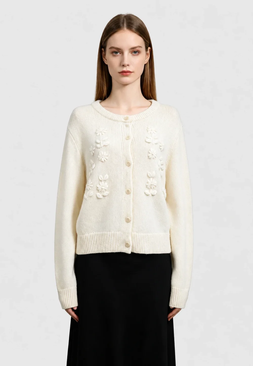 Embossed Floral Wool-Alpaca Knit Cardigan