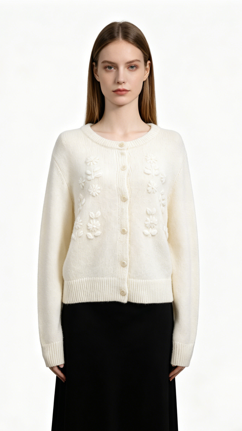 Embossed Floral Wool-Alpaca Knit Cardigan