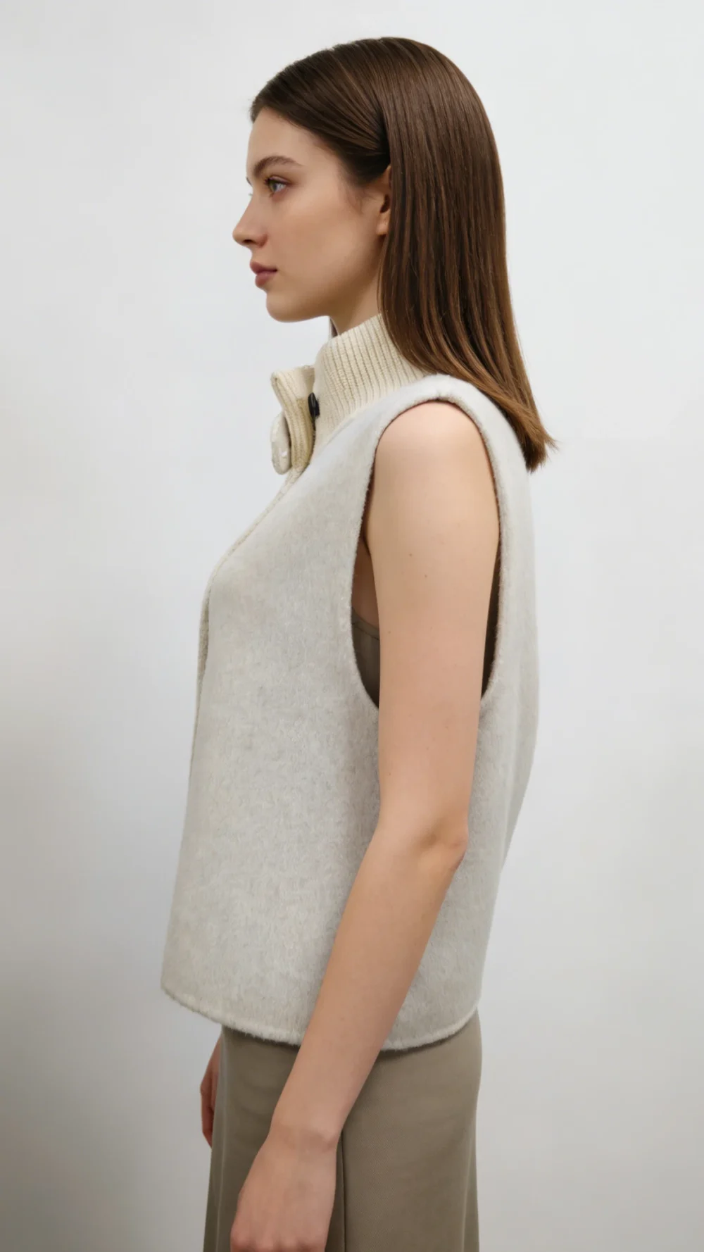 Fuzzy Knit Button Front Stand Collar Vest