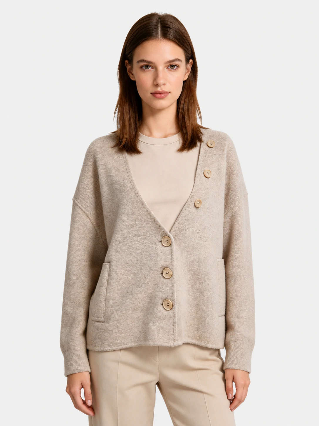 Oatmeal Brushed Asymmetric Button Wool Blend Jacket 1 Oatmeal Brushed Asymmetric Button Wool Blend Jacket