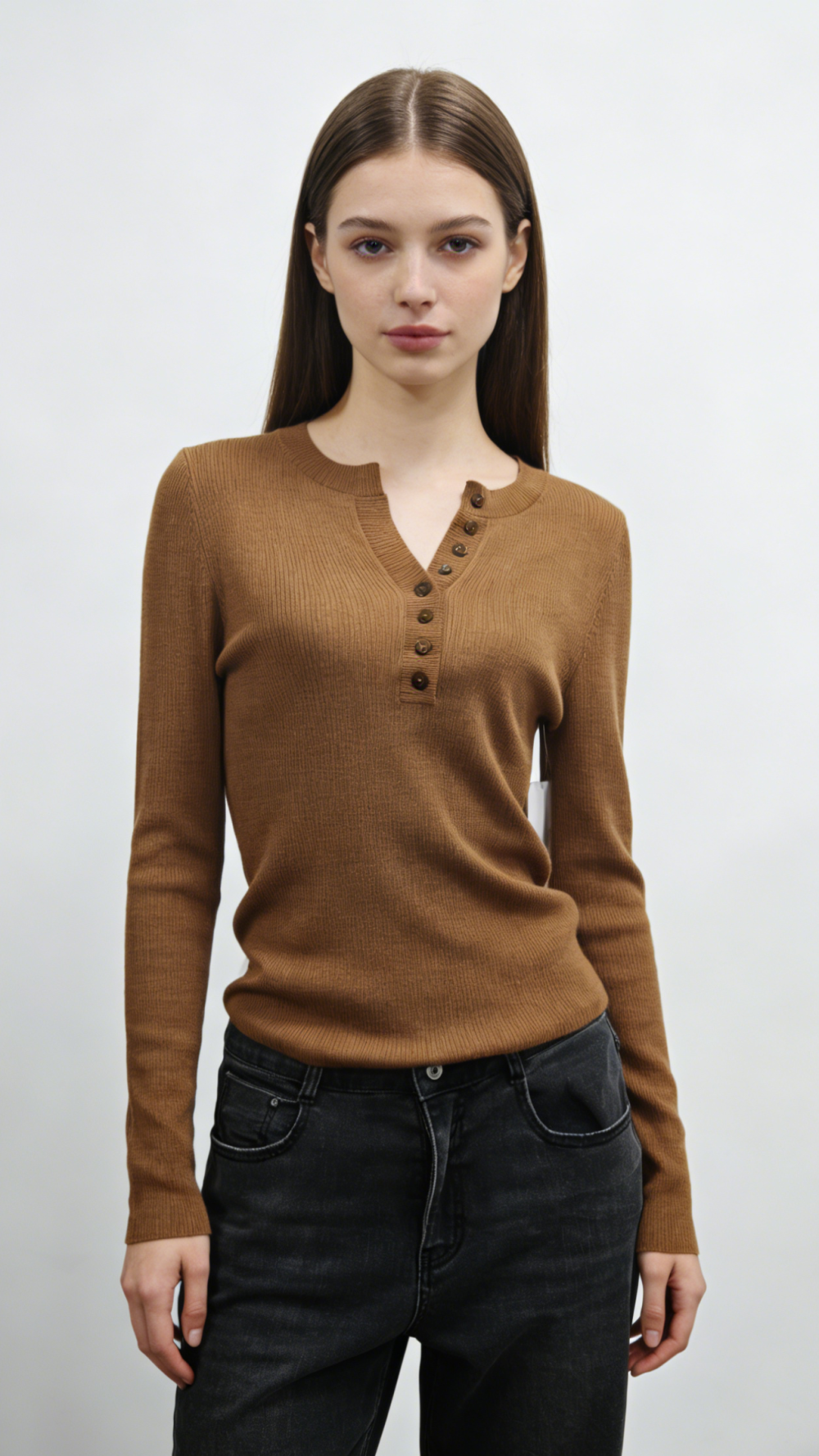 Wool Blend Ribbed Henley Top