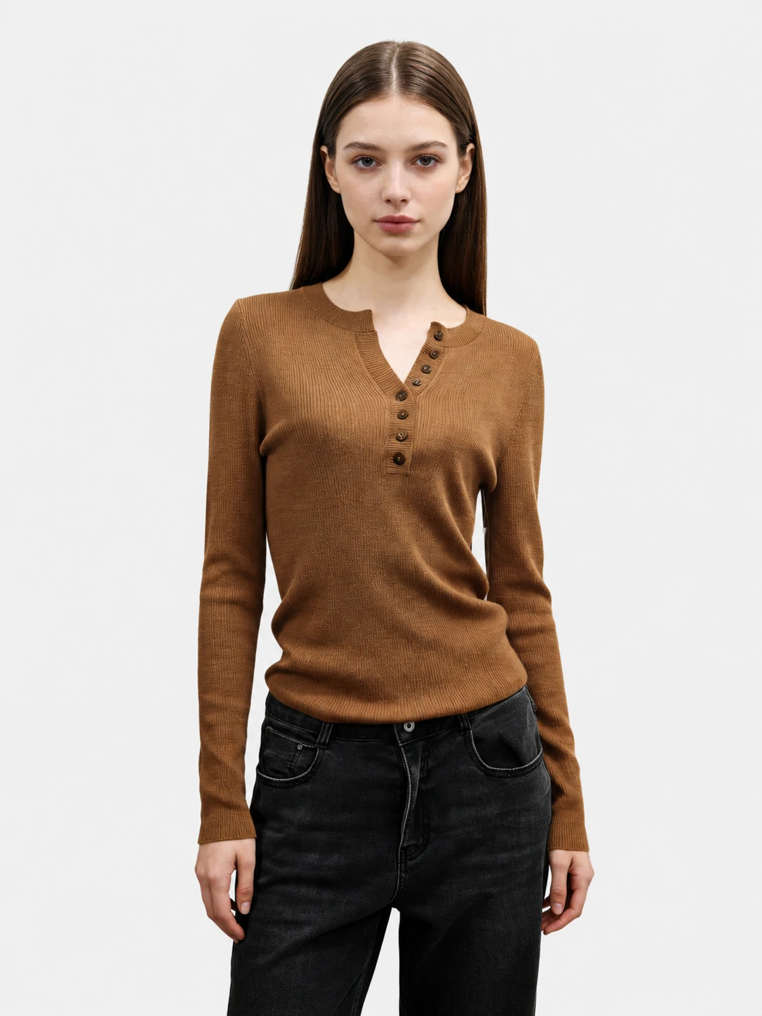 Wool Blend Ribbed Henley Top 1 Wool Blend Ribbed Henley Top