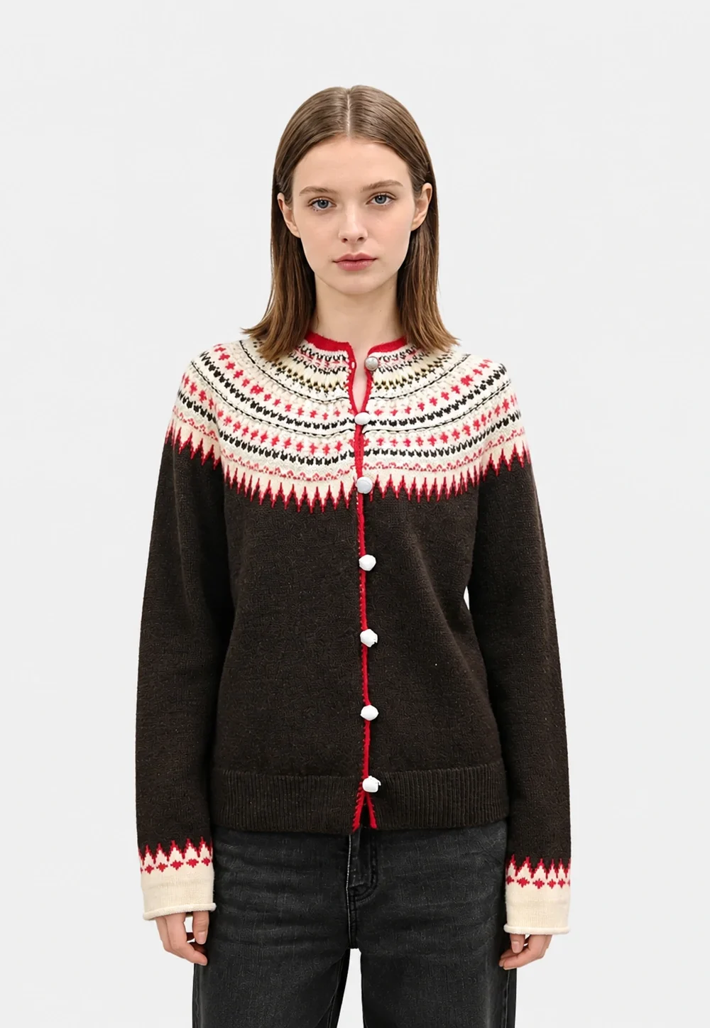 Nordic Fair Isle Button-Front Cardigan