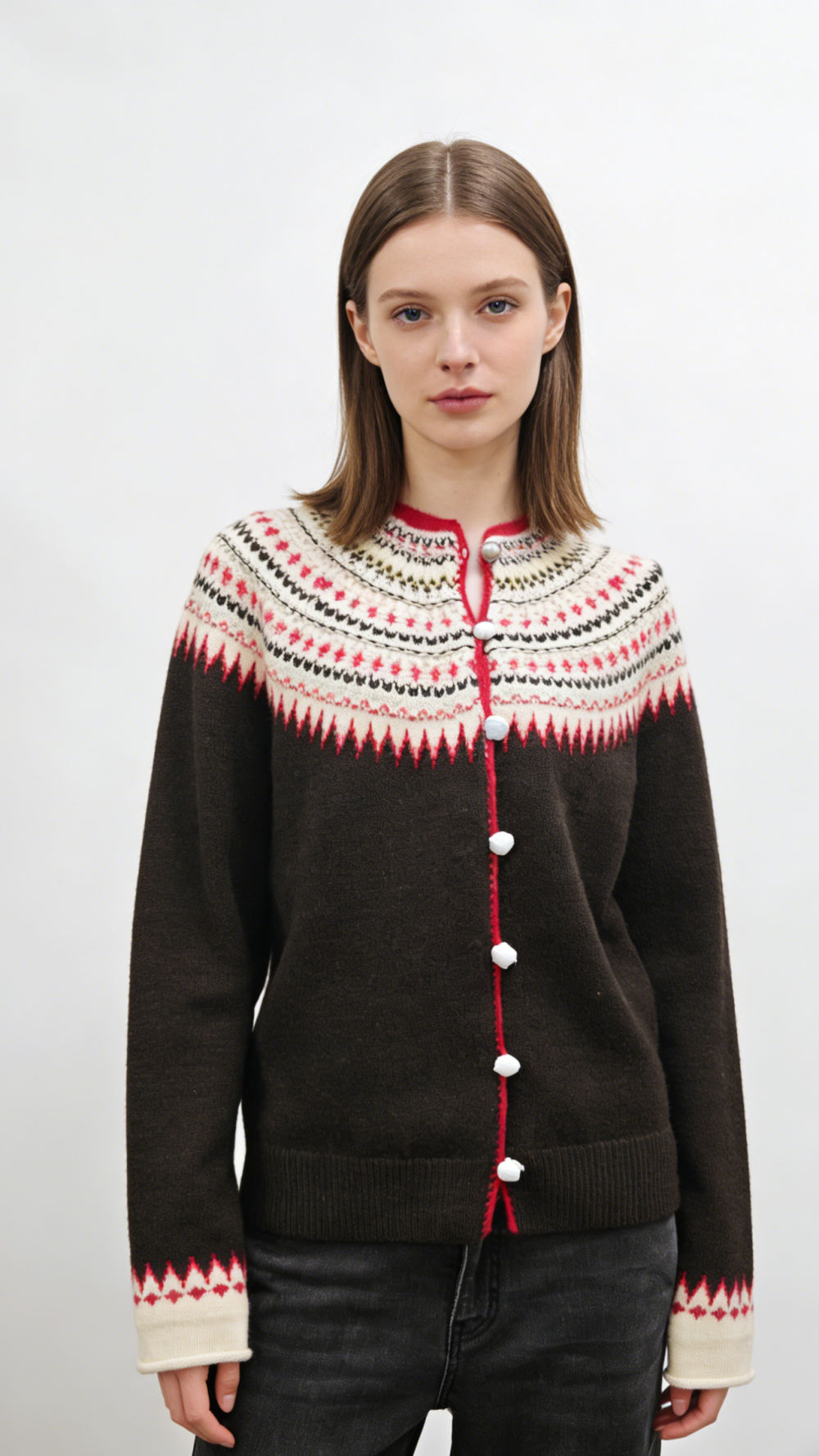 Nordic Fair Isle Button-Front Cardigan