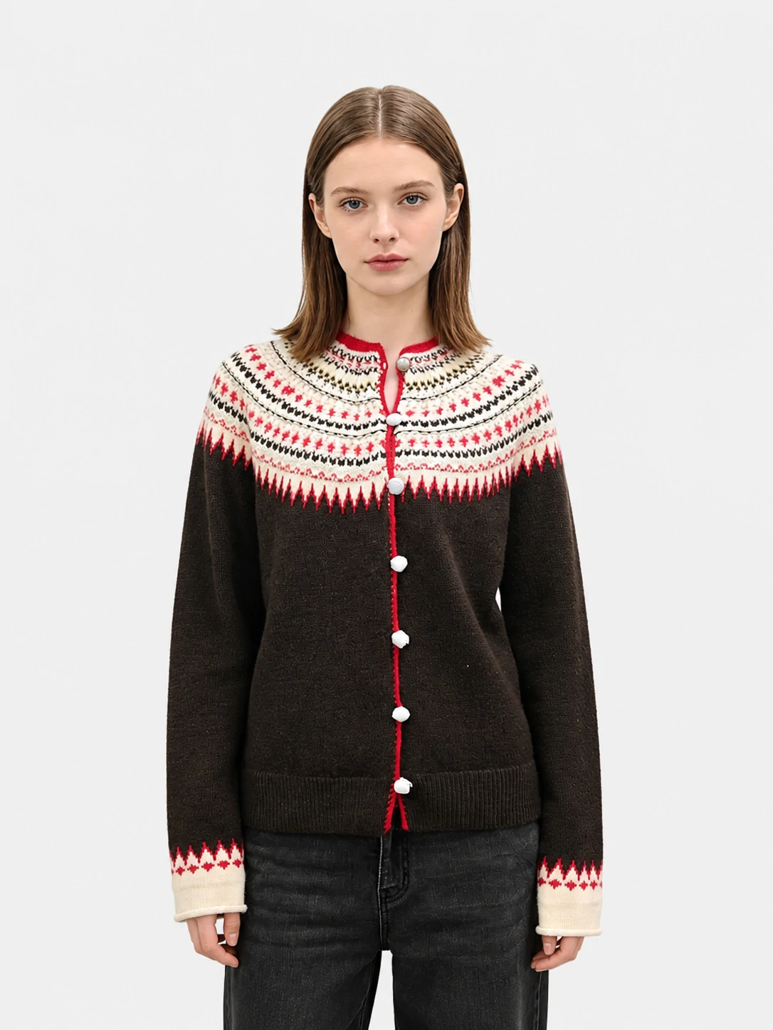 Nordic Fair Isle Button-Front Cardigan 1 Nordic Fair Isle Button-Front Cardigan