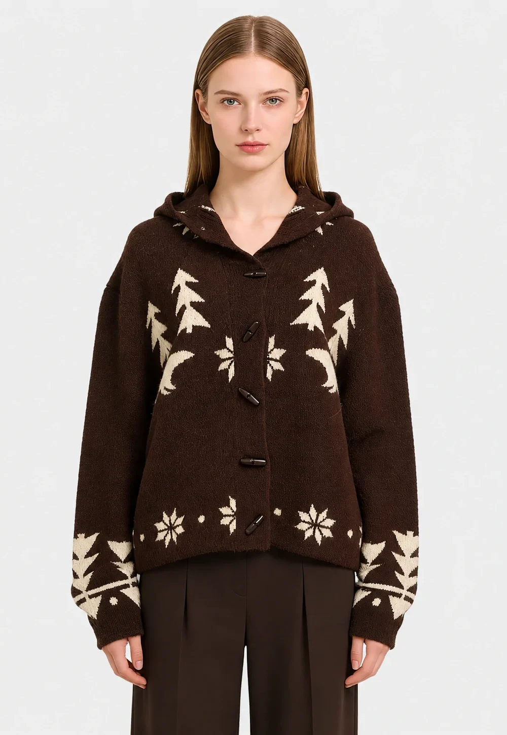 Fair Isle Hooded Toggle Cardigan