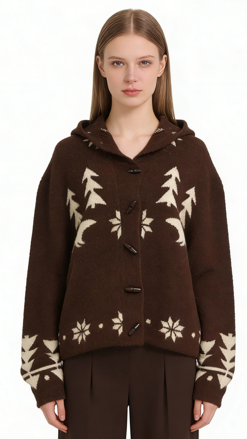 Fair Isle Hooded Toggle Cardigan