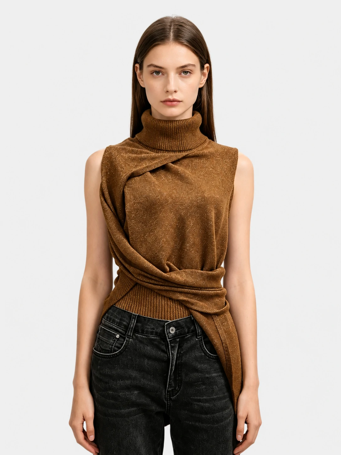 Lurex Knit Draped Turtleneck Top 1 Lurex Knit Draped Turtleneck Top