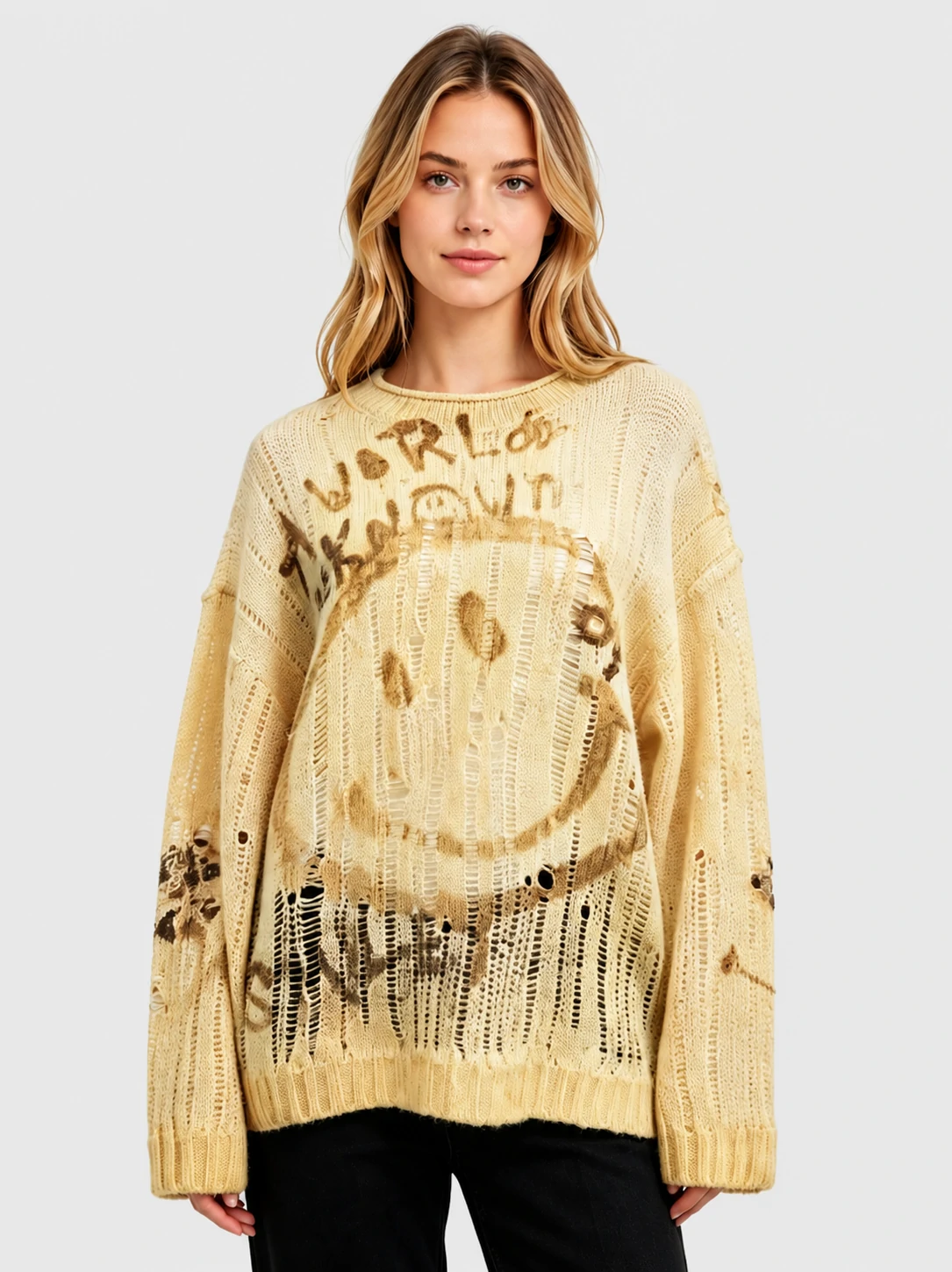 Smiley Sheer Mohair Blend Oversized Sweater 1 Smiley Sheer Mohair Blend Oversized Sweater