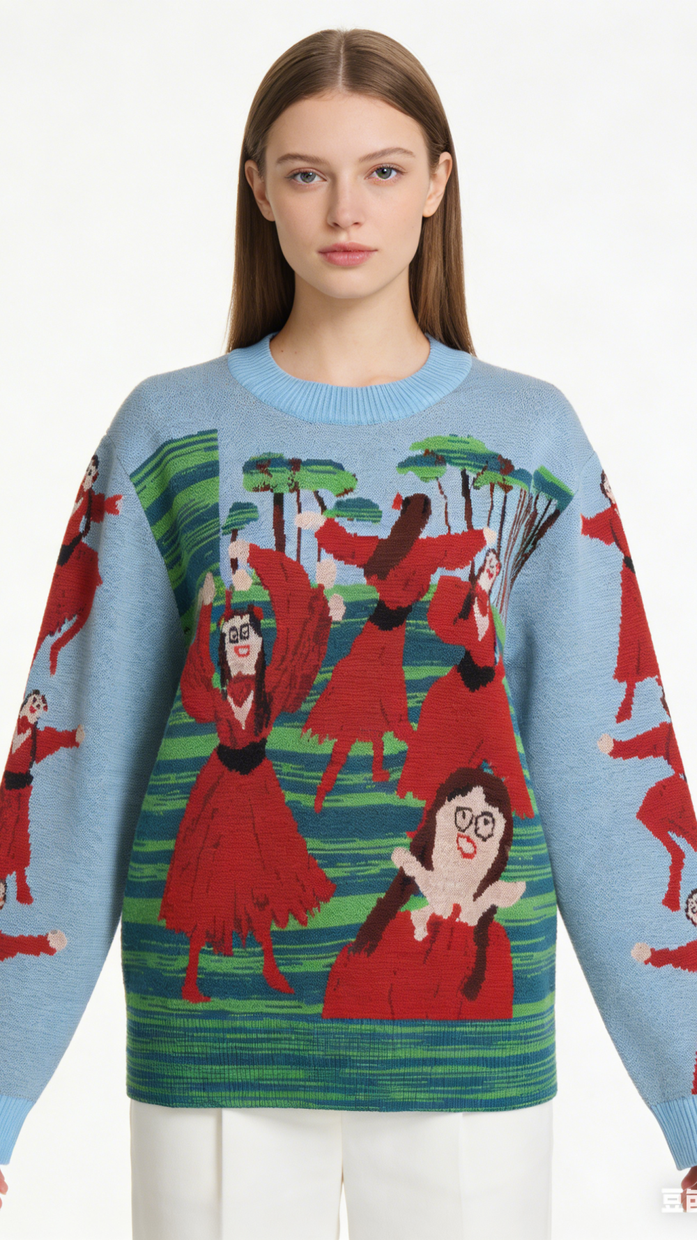 Graphic 100%Wool Crewneck Sweater