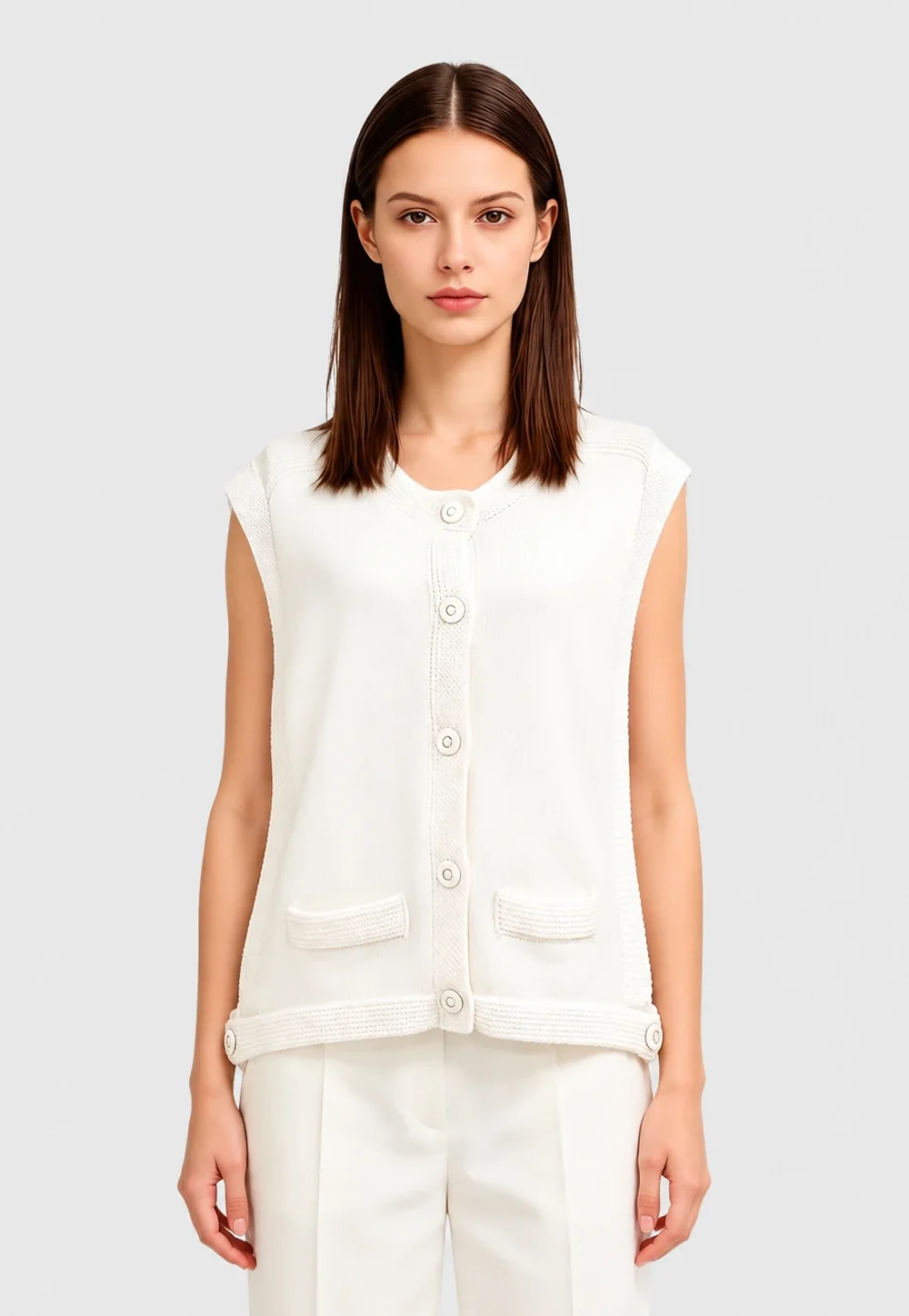 Wool Blend Button Front Knit Vest