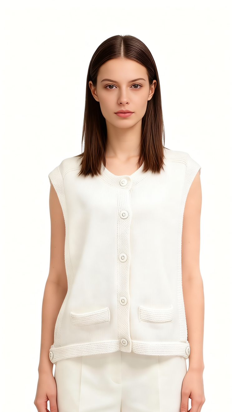 Wool Blend Button Front Knit Vest