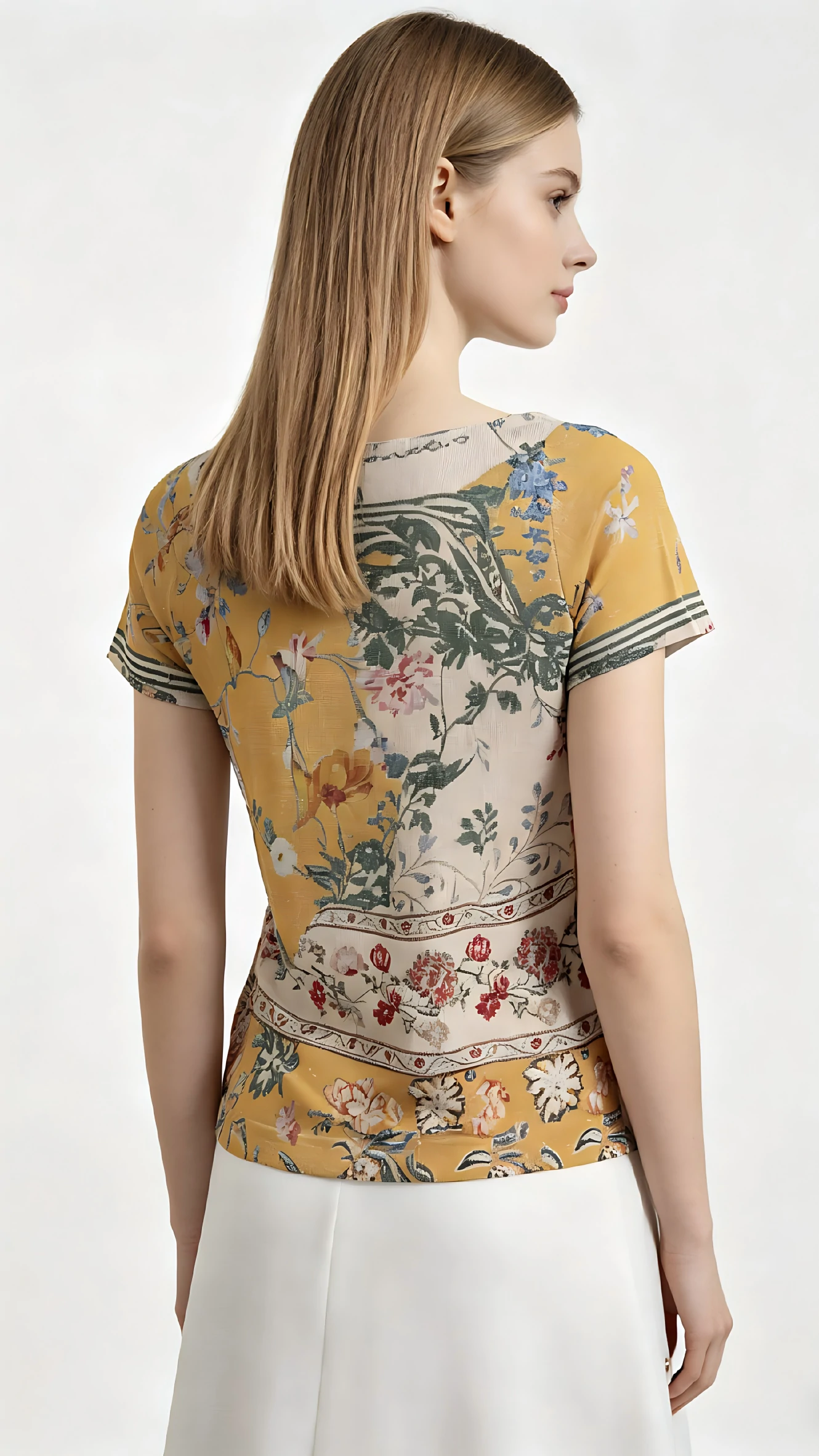 Vintage Floral Print Tie-Neck Short Sleeve Blouse 3 Vintage Floral Print Tie-Neck Short Sleeve Blouse - Image 3
