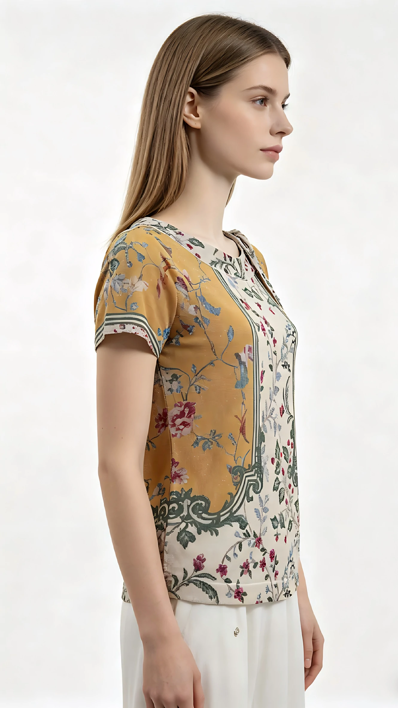 Vintage Floral Print Tie-Neck Short Sleeve Blouse 2 Vintage Floral Print Tie-Neck Short Sleeve Blouse - Image 2