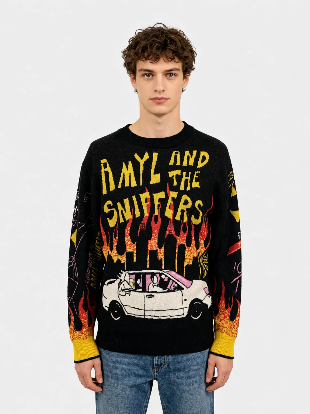 Amyl and the Sniffers Band Graphic Knit Sweater 1 Amyl and the Sniffers Band Graphic Knit Sweater
