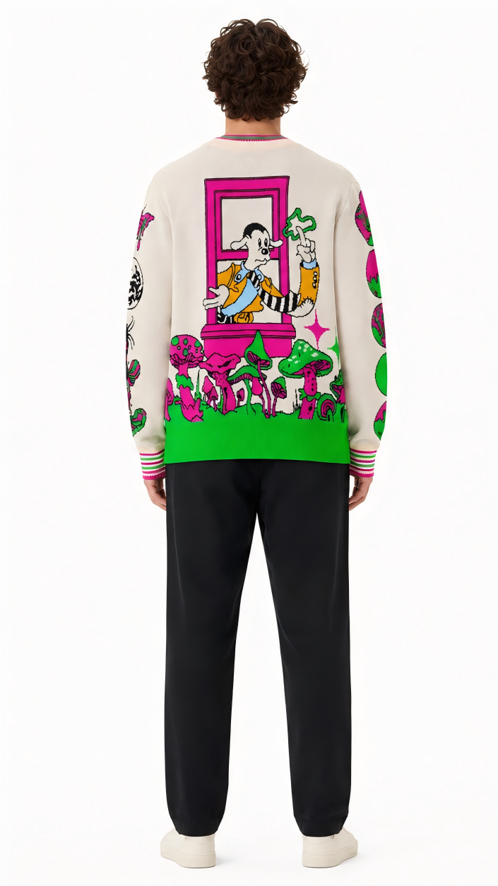 Whimsical Mushroom Cartoon Graphic Knit Sweater 3 Whimsical Mushroom Cartoon Graphic Knit Sweater - Image 3