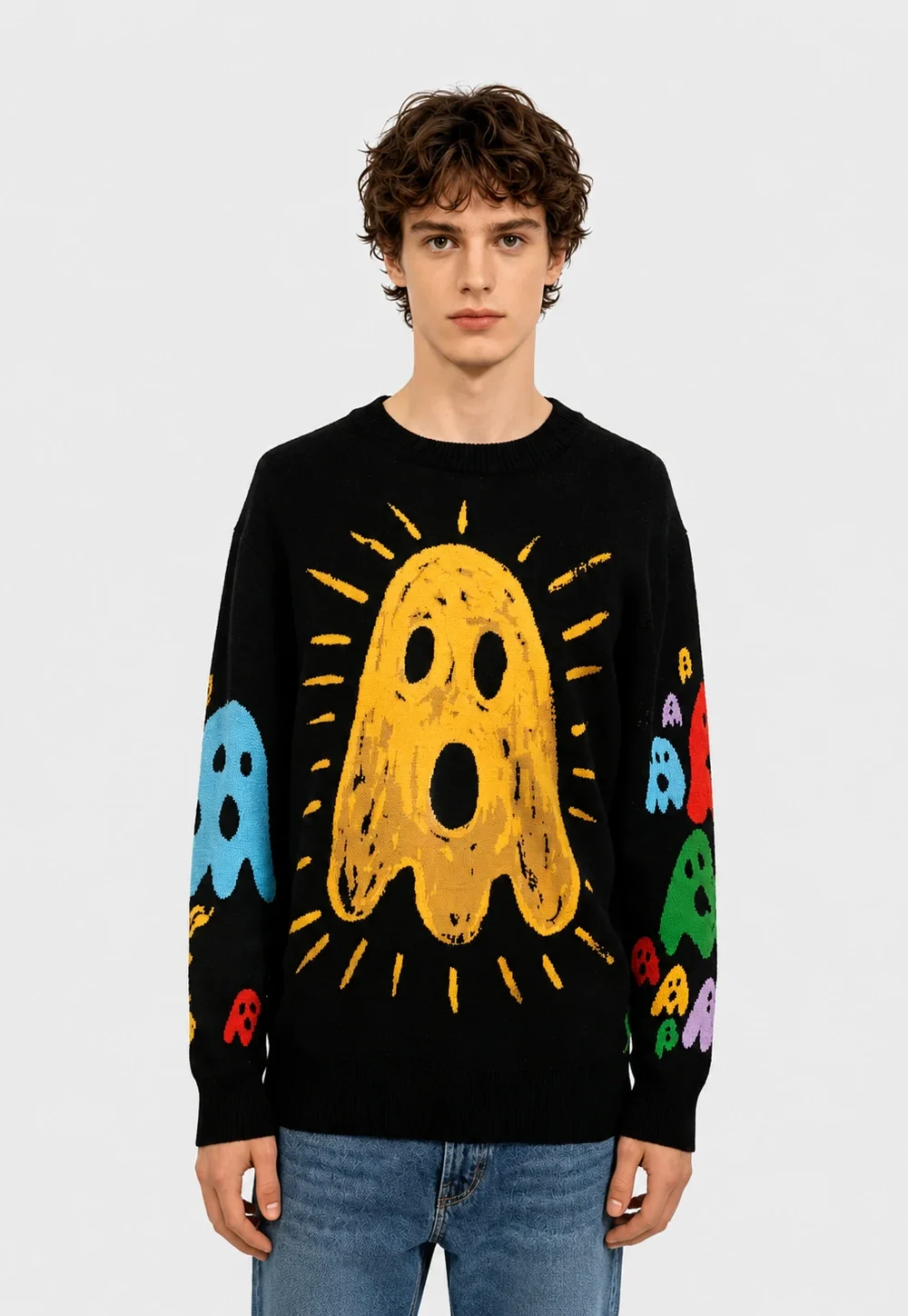 Graffiti Ghost Graphic Knit Sweater
