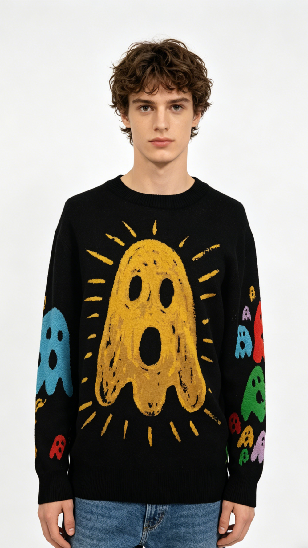 Graffiti Ghost Graphic Knit Sweater