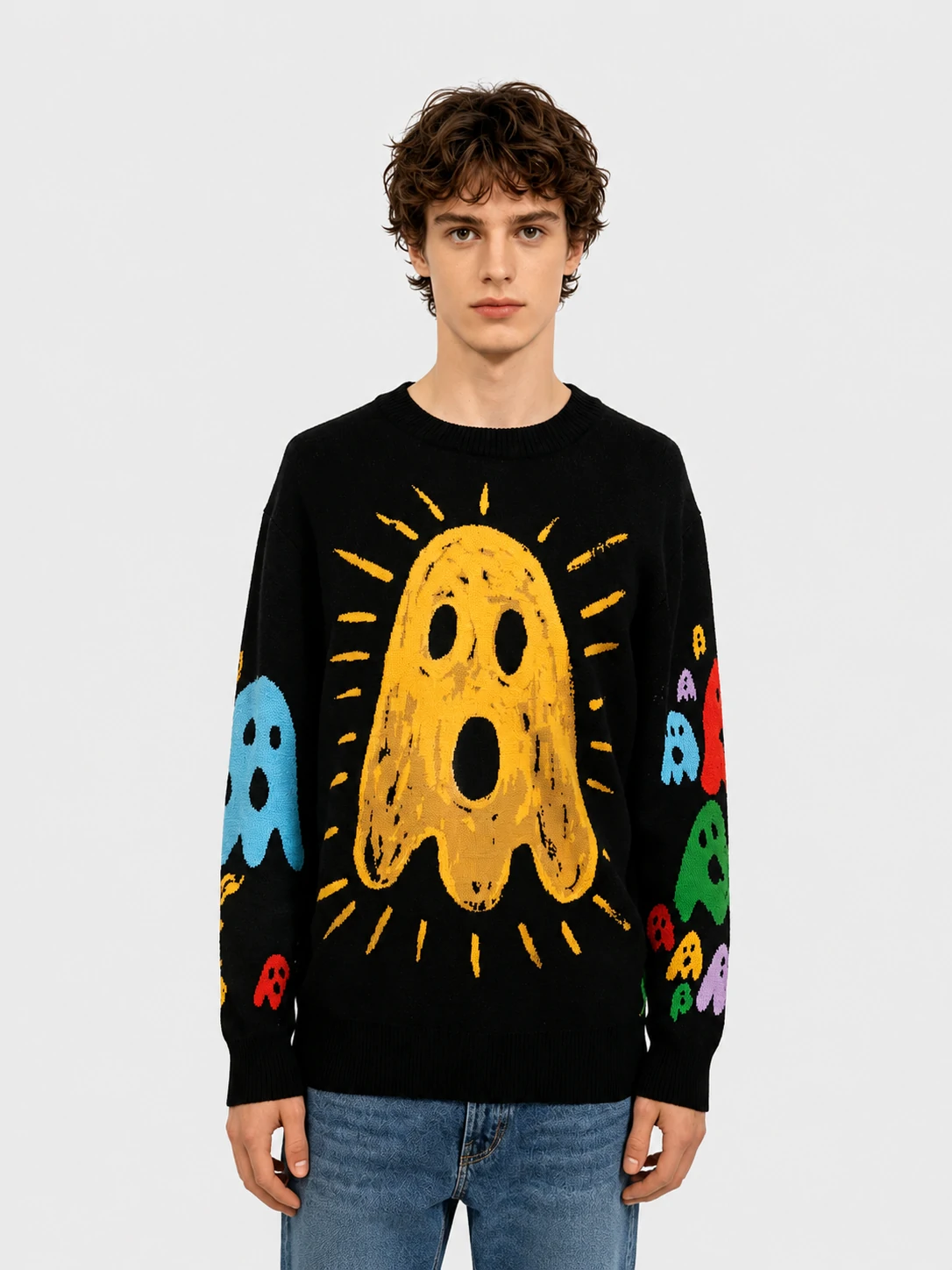 Graffiti Ghost Graphic Knit Sweater 1 Graffiti Ghost Graphic Knit Sweater