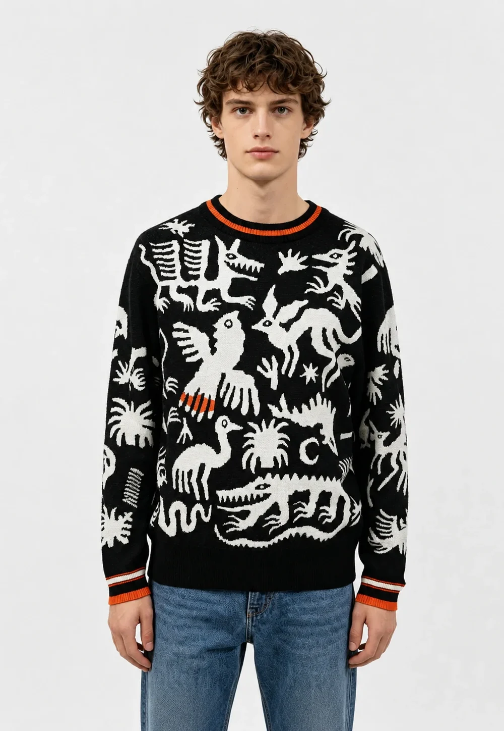Black-White Primitive Animal Totem Knit Sweater