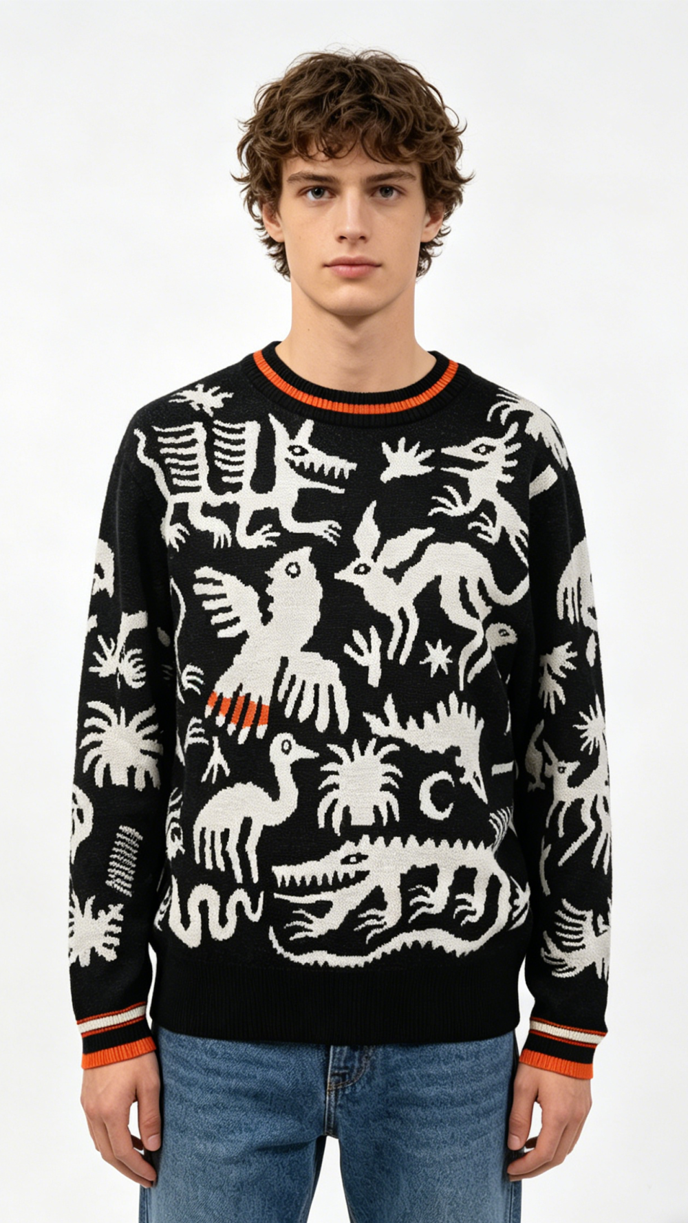 Black-White Primitive Animal Totem Knit Sweater