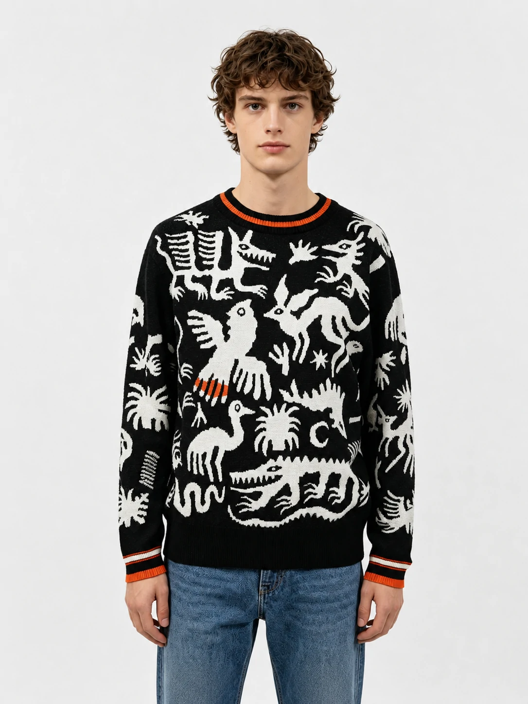 Black-White Primitive Animal Totem Knit Sweater 1 Black-White Primitive Animal Totem Knit Sweater
