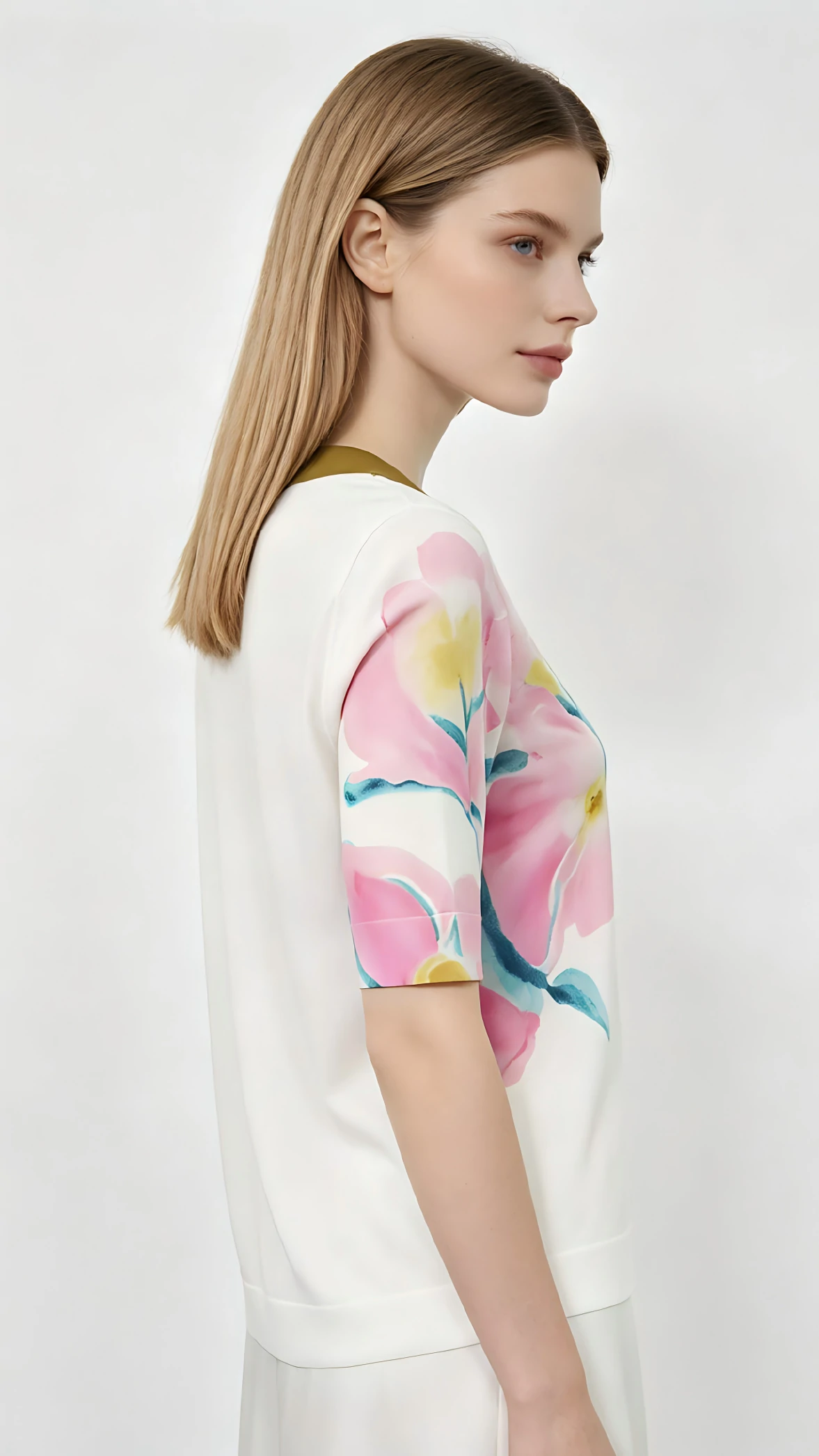 Watercolor Floral Print Round Neck 3/4 Sleeve Top 2 Watercolor Floral Print Round Neck 3/4 Sleeve Top - Image 2