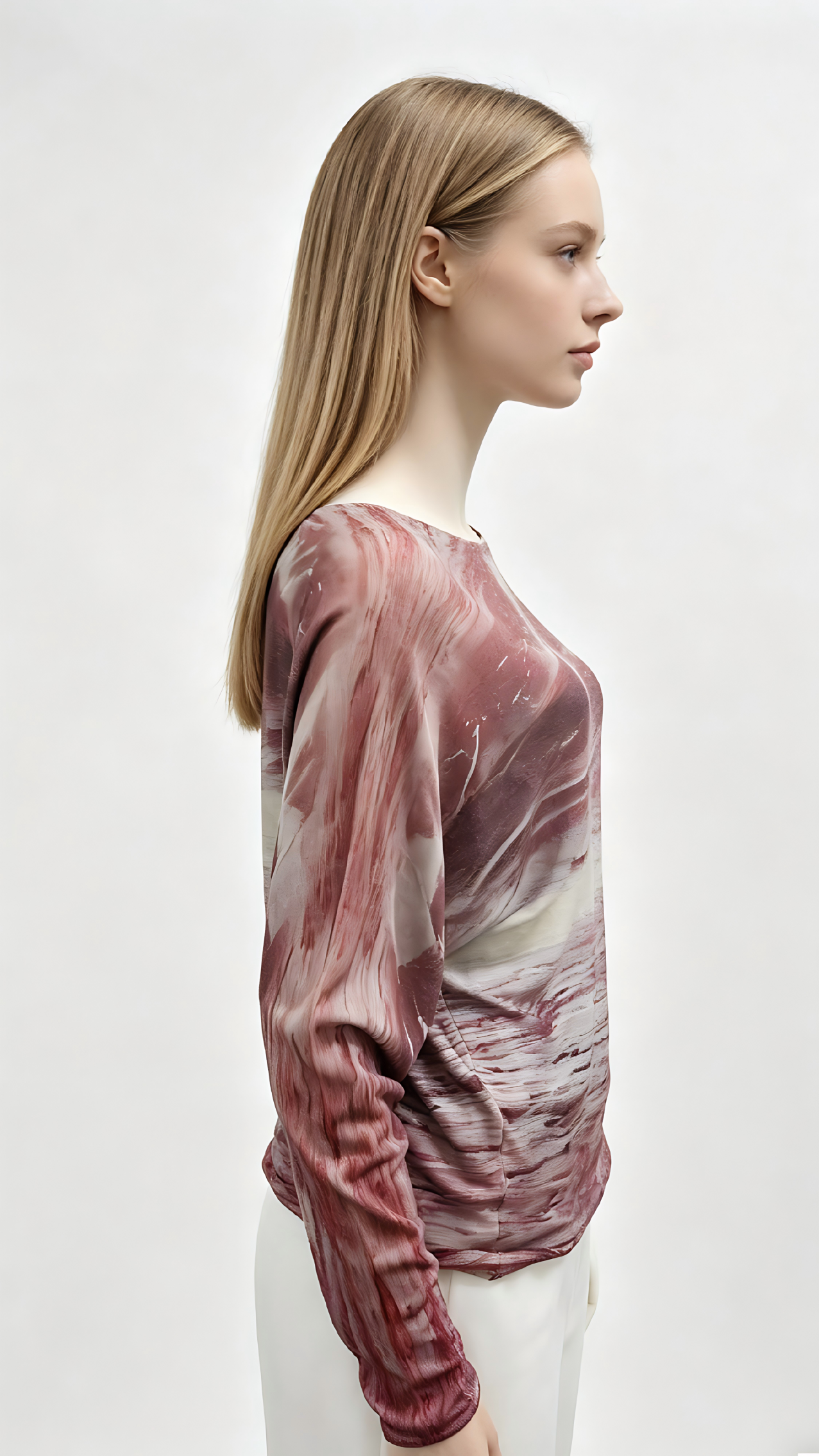 Burgundy Marble Print Batwing Long Sleeve Top - Image 2