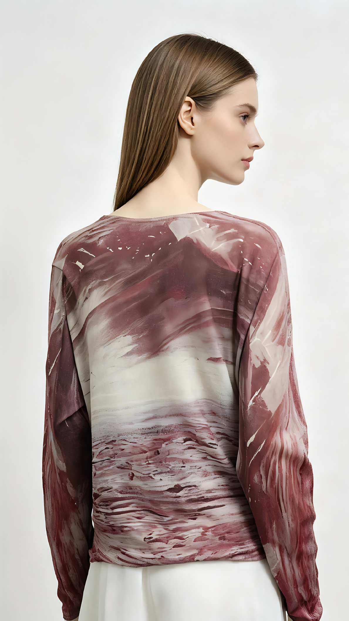 Burgundy Marble Print Batwing Long Sleeve Top - Image 3