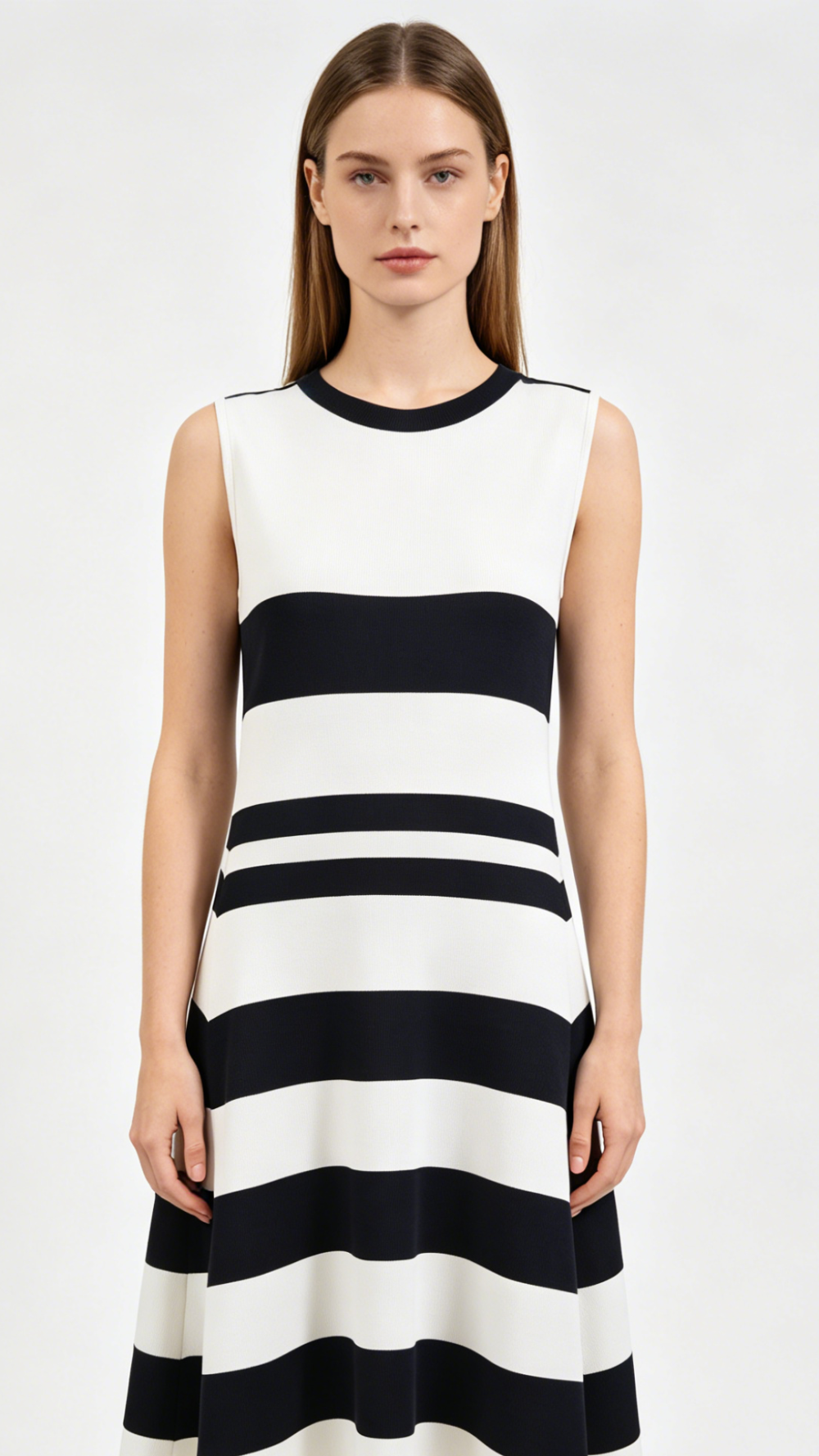 Navy White Stripe Sleeveless Knit Maxi Dress