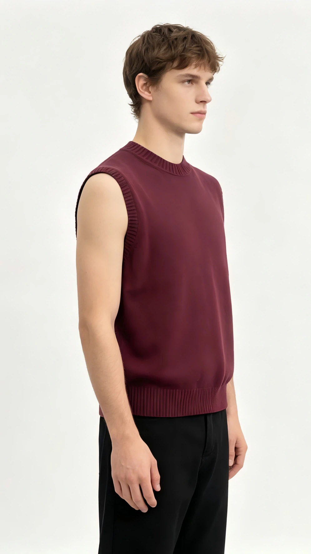 Burgundy Crew Neck Knit Vest 3 Burgundy Crew Neck Knit Vest - Image 3