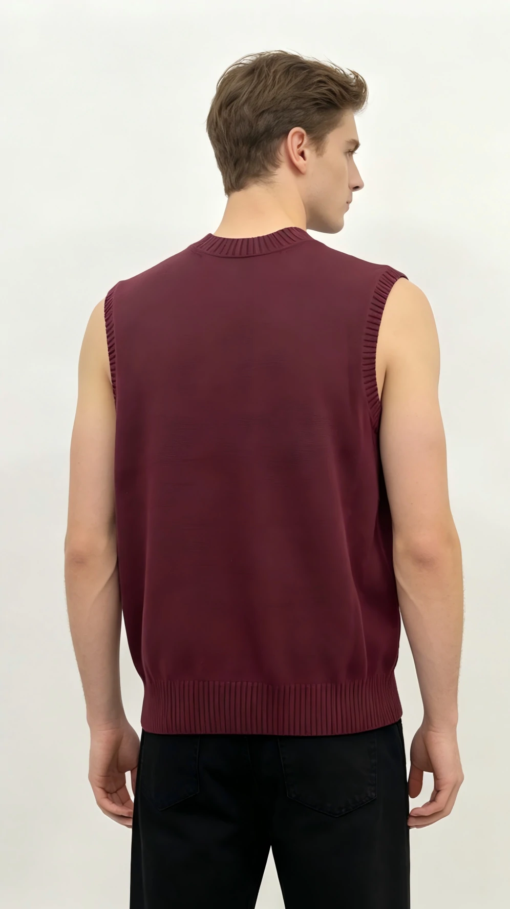 Burgundy Crew Neck Knit Vest 2 Burgundy Crew Neck Knit Vest - Image 2