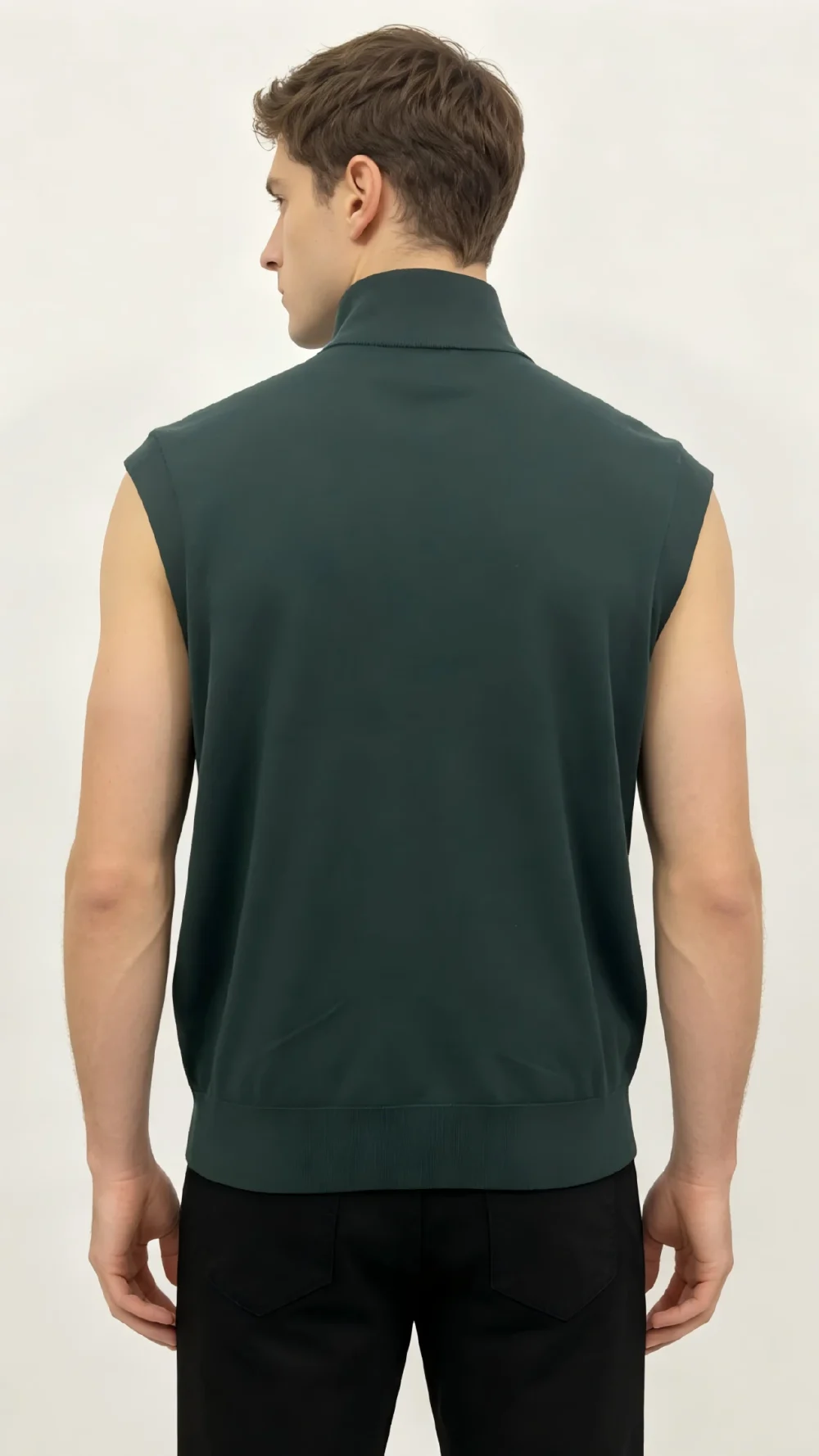 Dark Green Stand Collar Button Knit Vest (2)