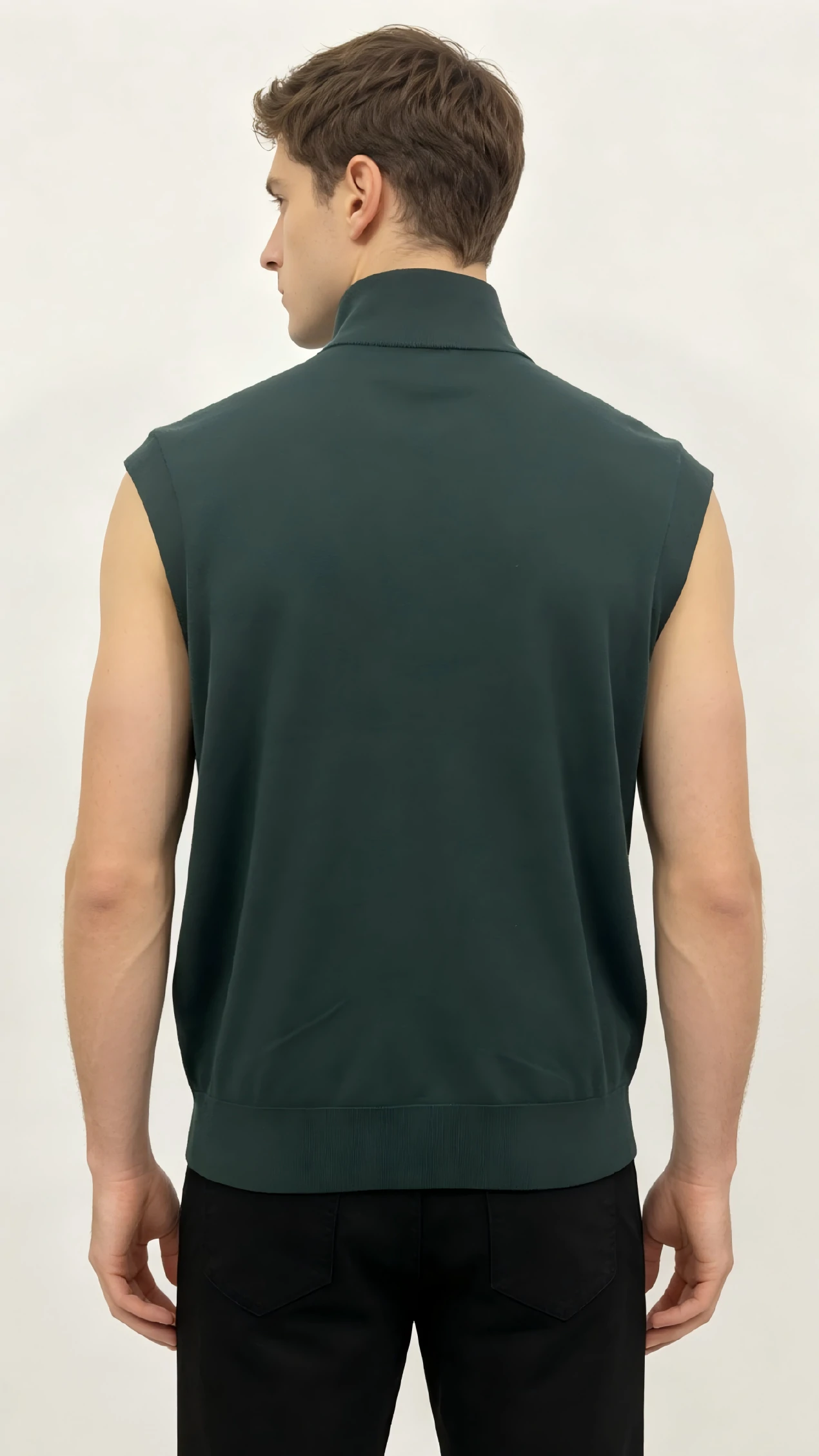 Dark Green Stand Collar Button Knit Vest 2 Dark Green Stand Collar Button Knit Vest - Image 2