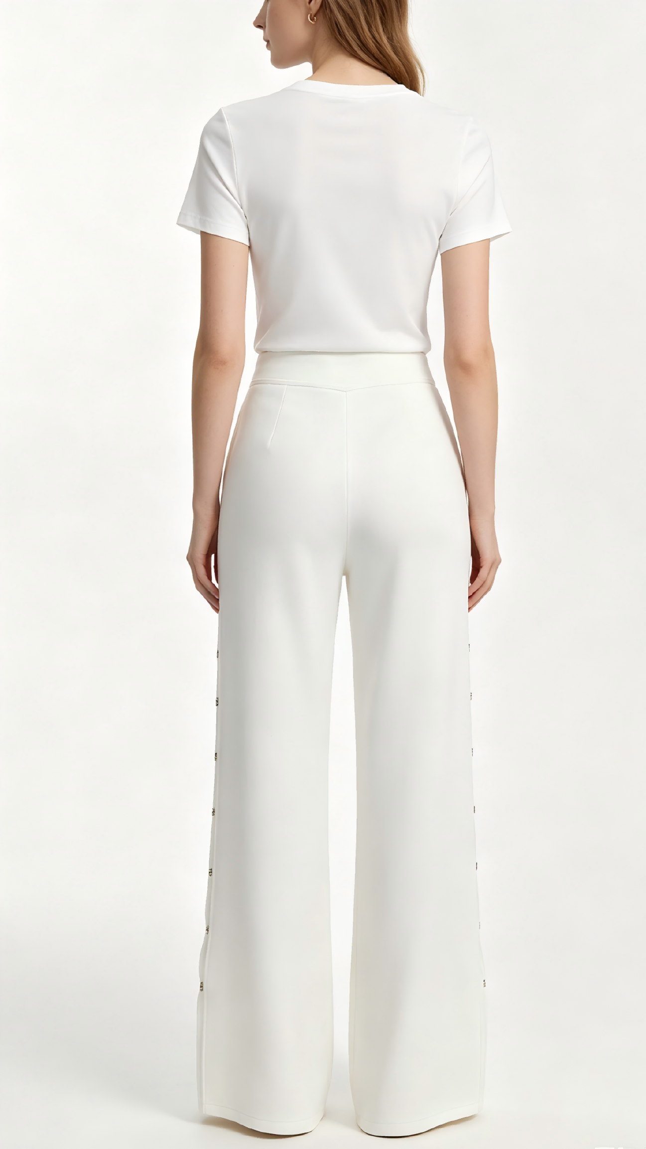 White Rhinestone Button Wide-Leg Knit Pants 3 White Rhinestone Button Wide-Leg Knit Pants - Image 3