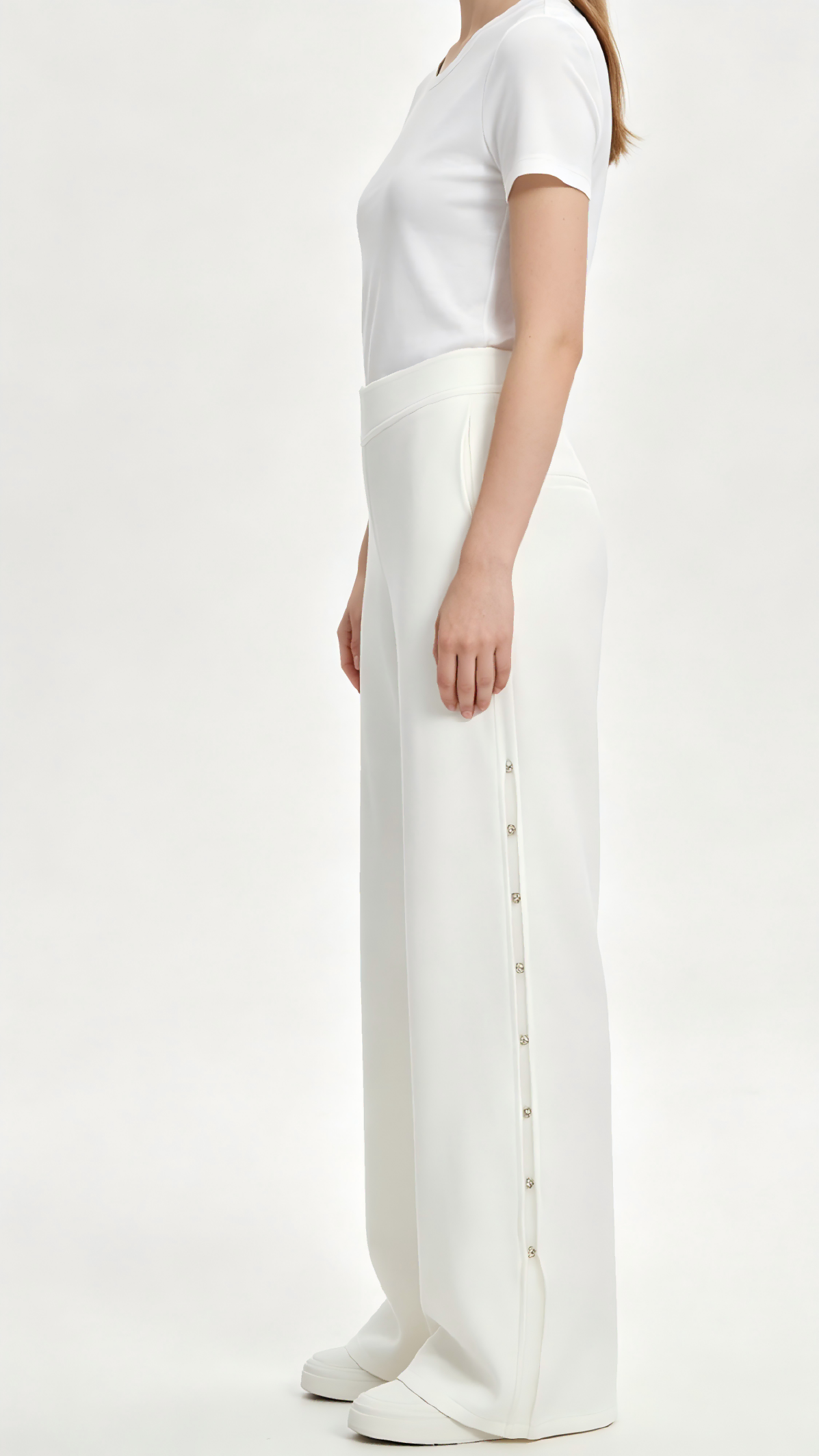 White Rhinestone Button Wide-Leg Knit Pants 2 White Rhinestone Button Wide-Leg Knit Pants - Image 2