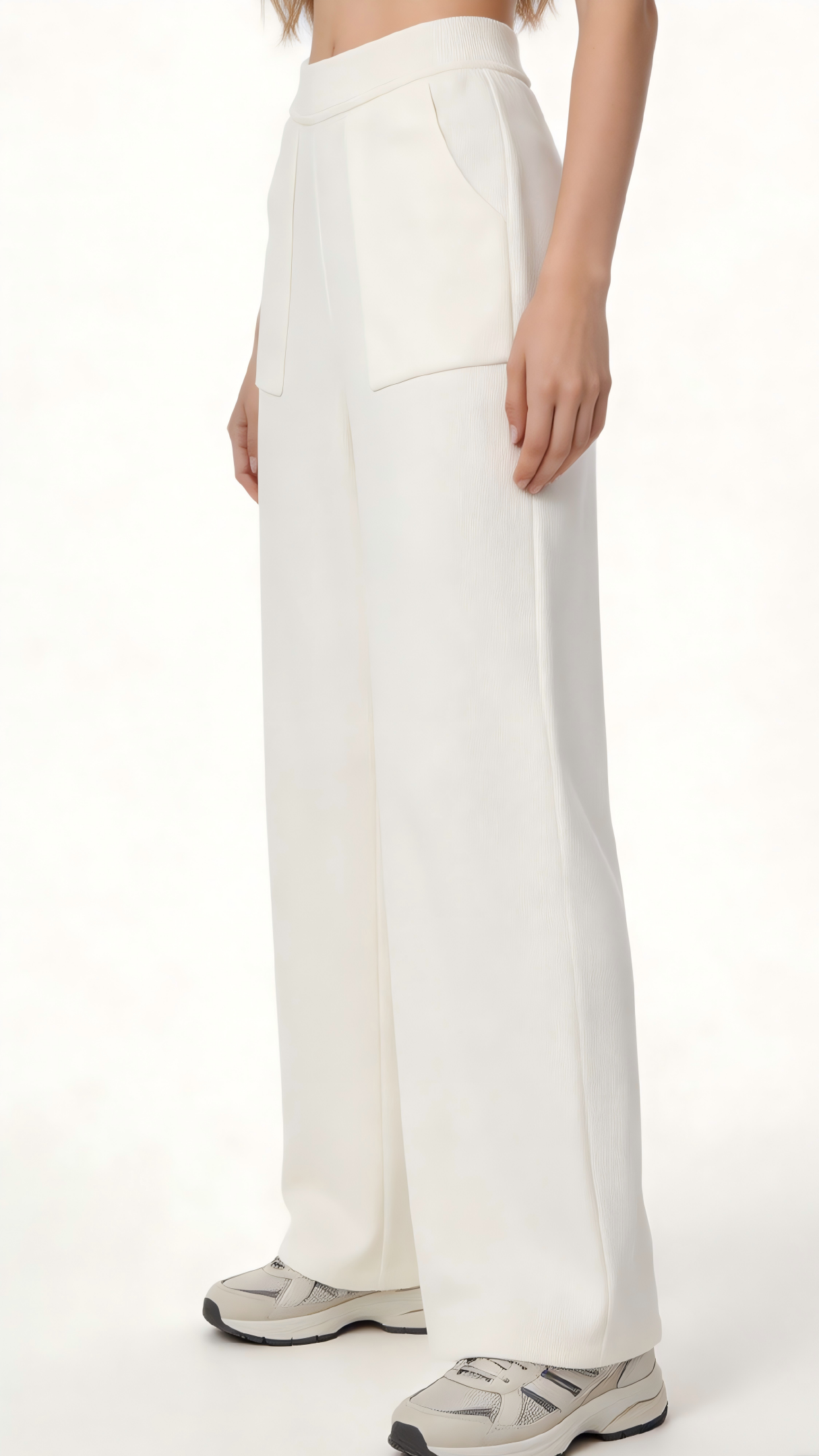 White Patch Pocket Wide-Leg Knit Pants