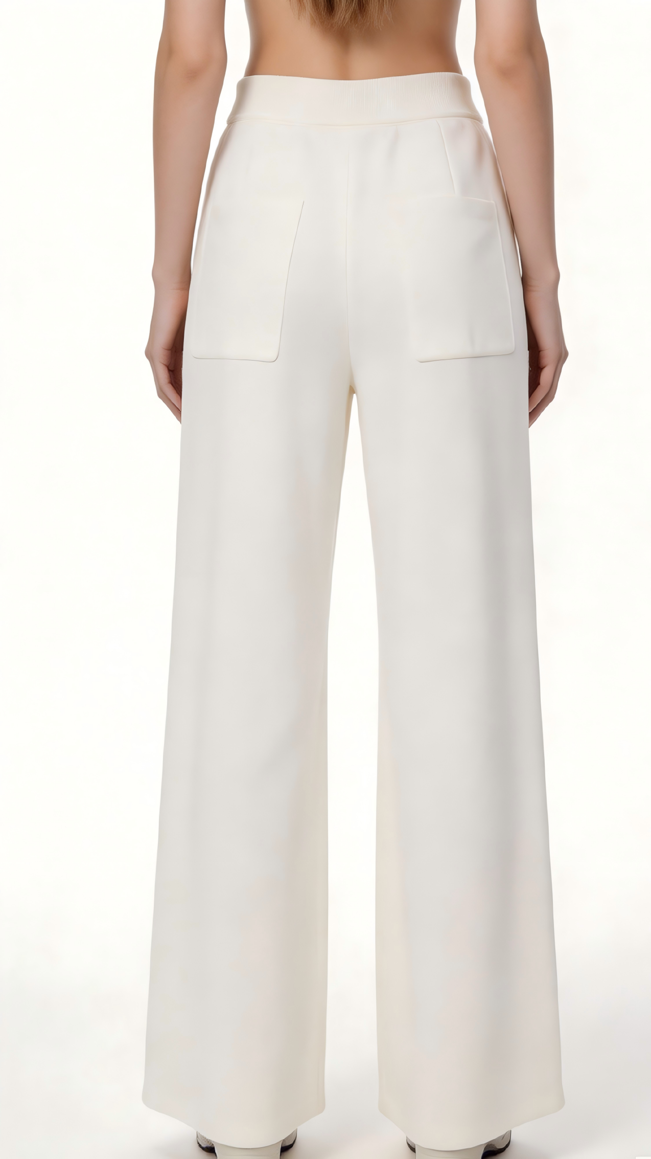 White Patch Pocket Wide-Leg Knit Pants - Image 2