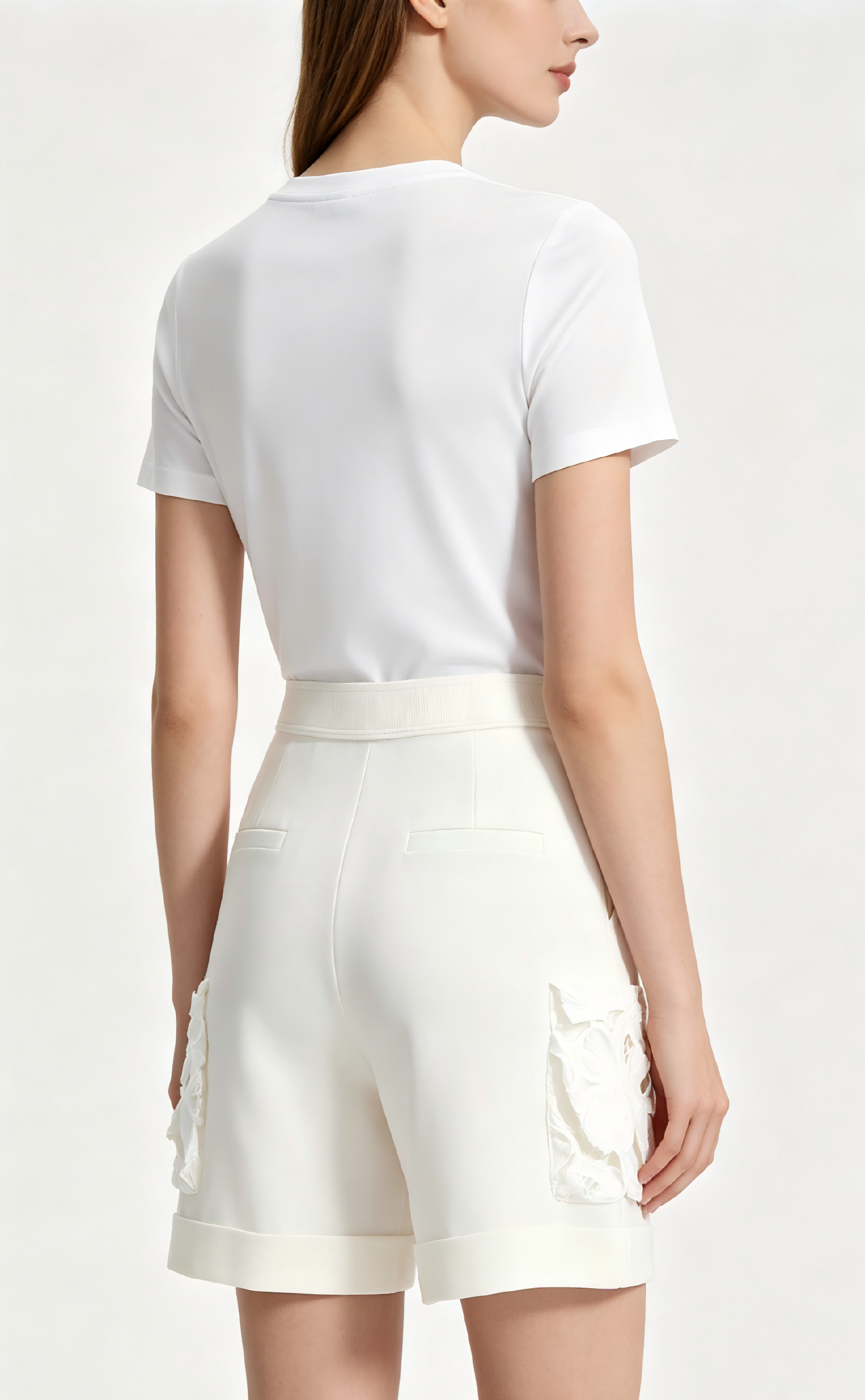 White Lace-Trim Knit Shorts 3 White Lace-Trim Knit Shorts - Image 3