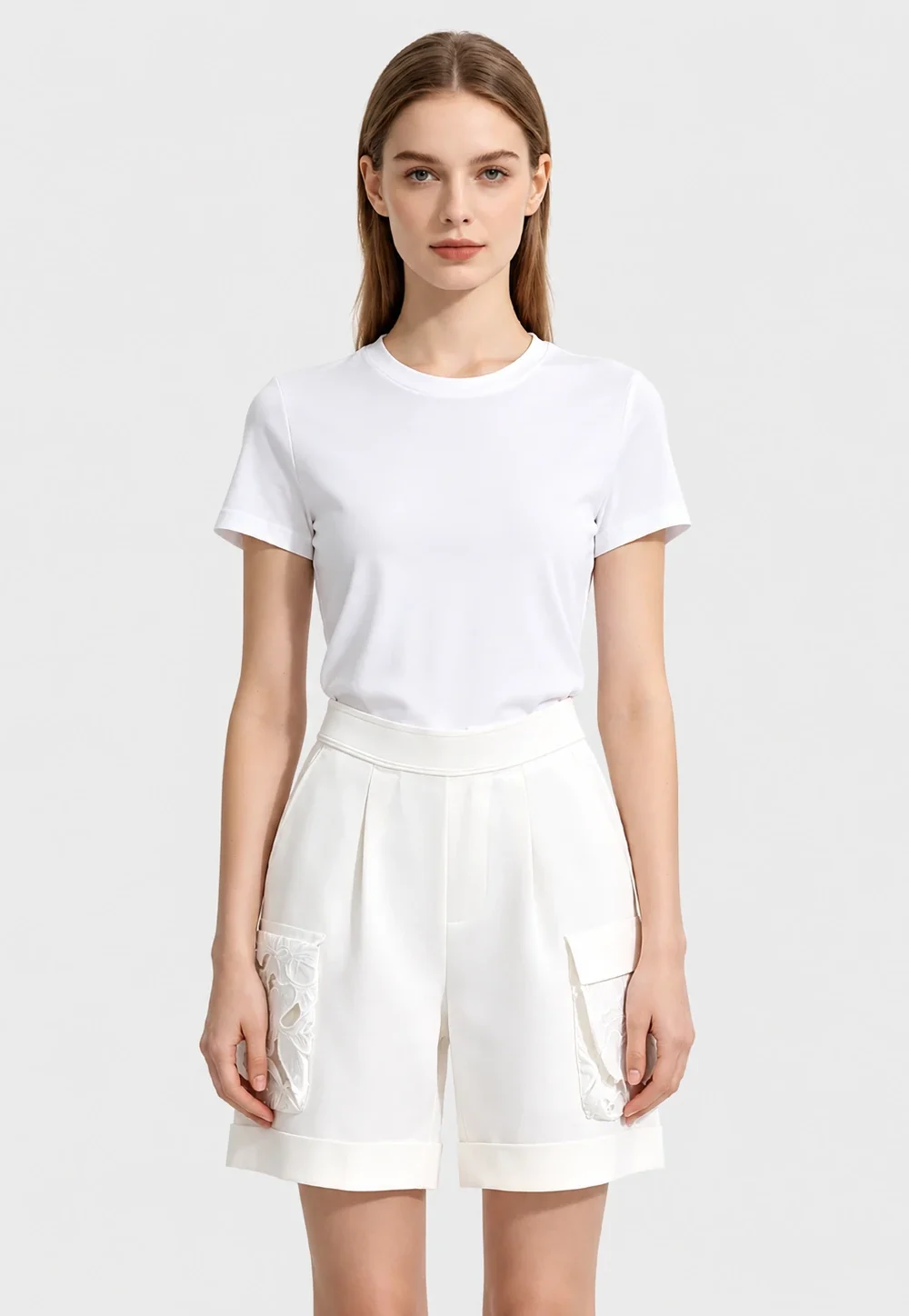 White Lace-Trim Knit Shorts