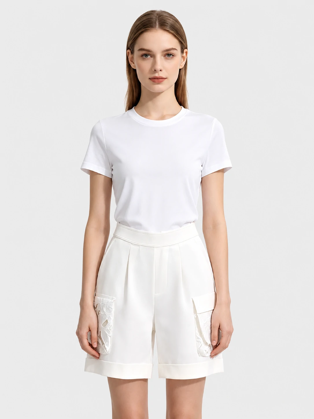 White Lace-Trim Knit Shorts 1 White Lace-Trim Knit Shorts