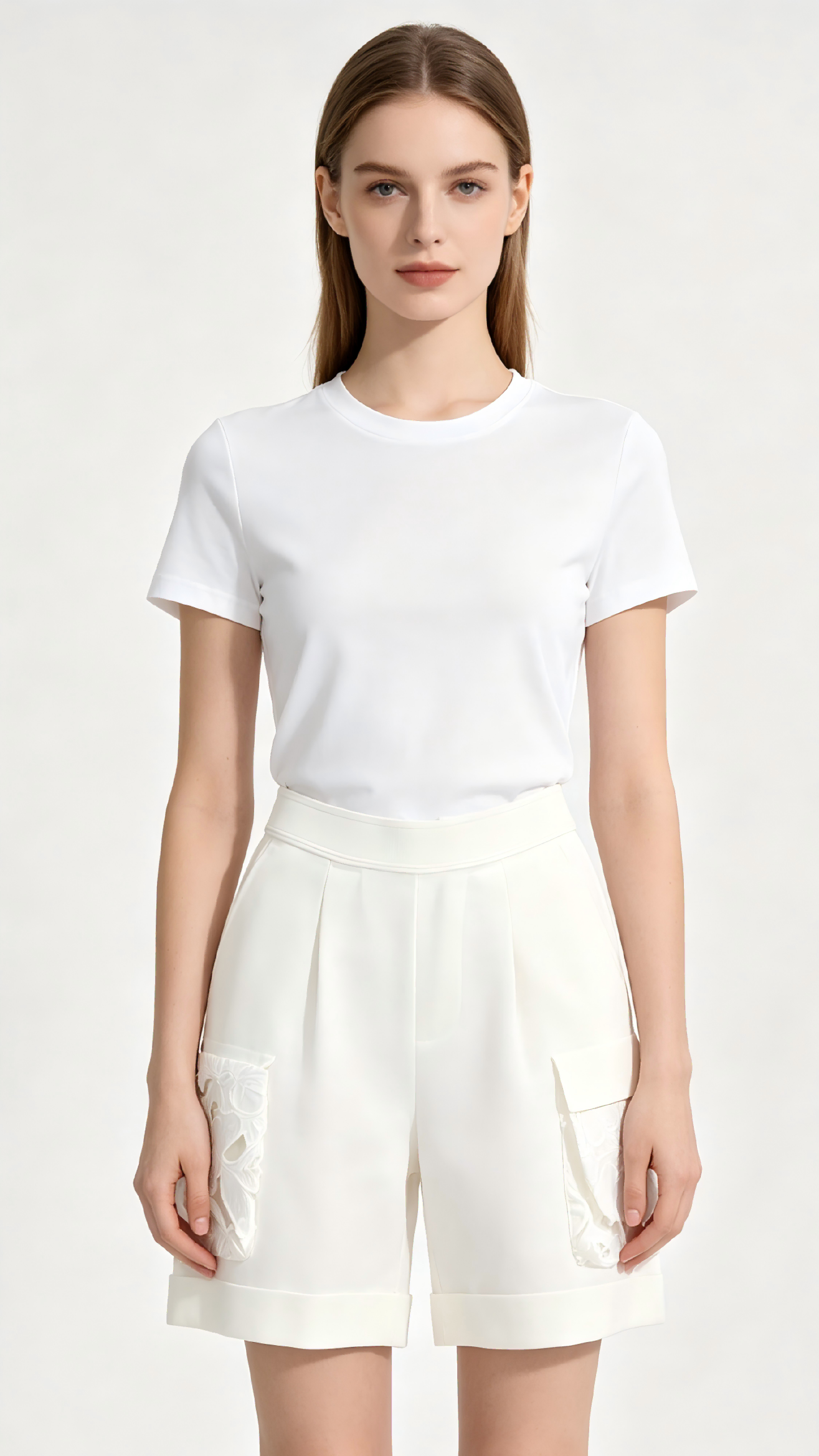 White Lace-Trim Knit Shorts 1 White Lace-Trim Knit Shorts