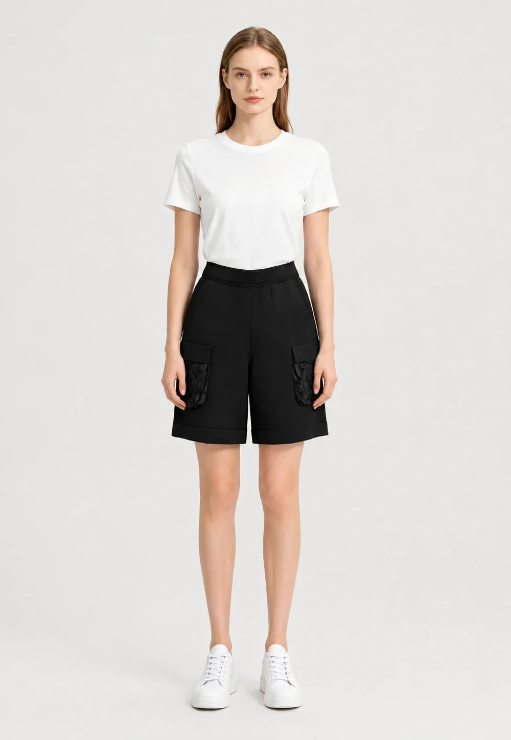 Black Lace Cargo Bermuda Shorts