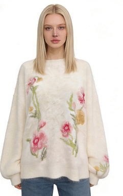 Cream Blossom Oversized Fuzzy Knit Cardigan