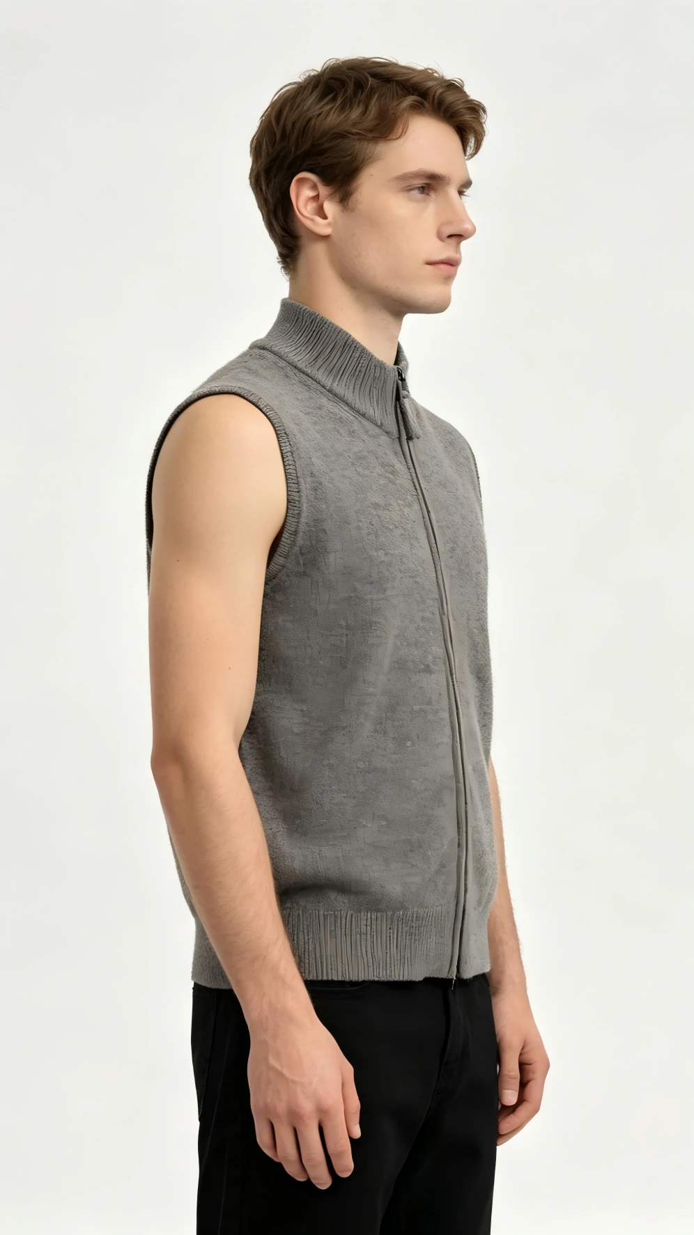 Grey Stand Collar Zip-Up Knit Vest 4 Grey Stand Collar Zip-Up Knit Vest - Image 4